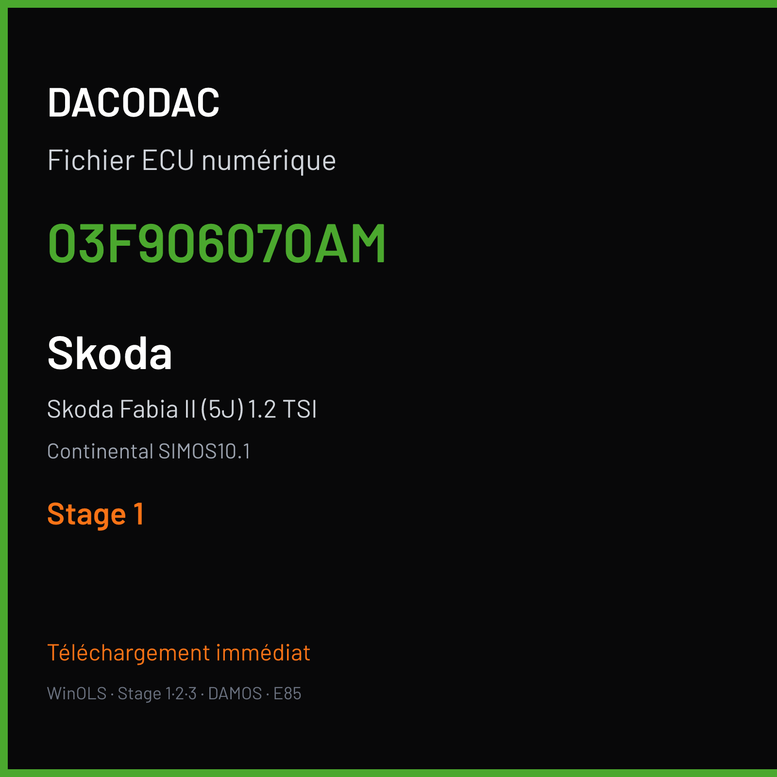 Skoda Fabia II (5J) 1.2 TSI (2012) — Continental SIMOS10.1 — 03F906070AM — Stage 1