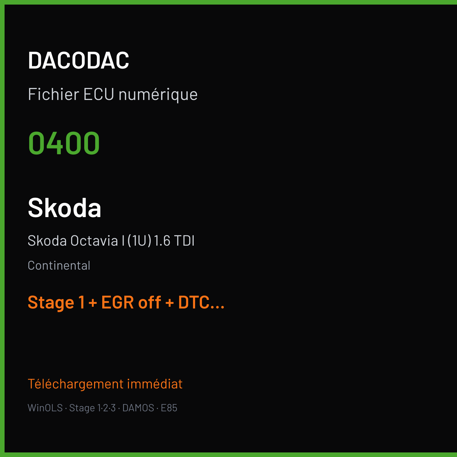 Skoda Octavia I (1U) 1.6 TDI (2010) — Continental — 0400 — Stage 1 + EGR off + DTC off + VMAX off