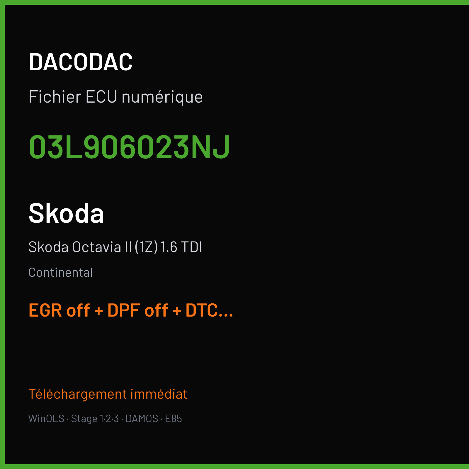 Skoda Octavia II (1Z) 1.6 TDI (2011) — Continental — 03L906023NJ — EGR off + DPF off + DTC off