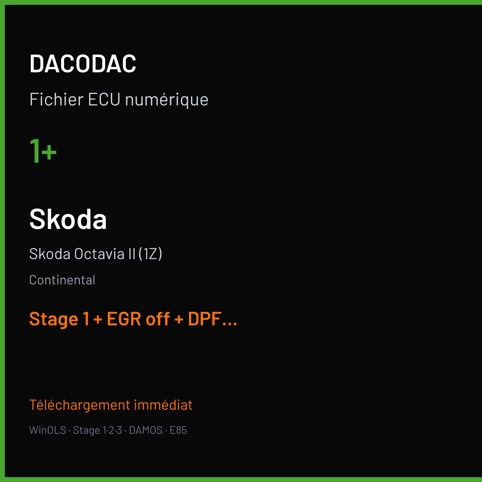 Skoda Octavia II (1Z) — Continental — 1+ — Stage 1 + EGR off + DPF off