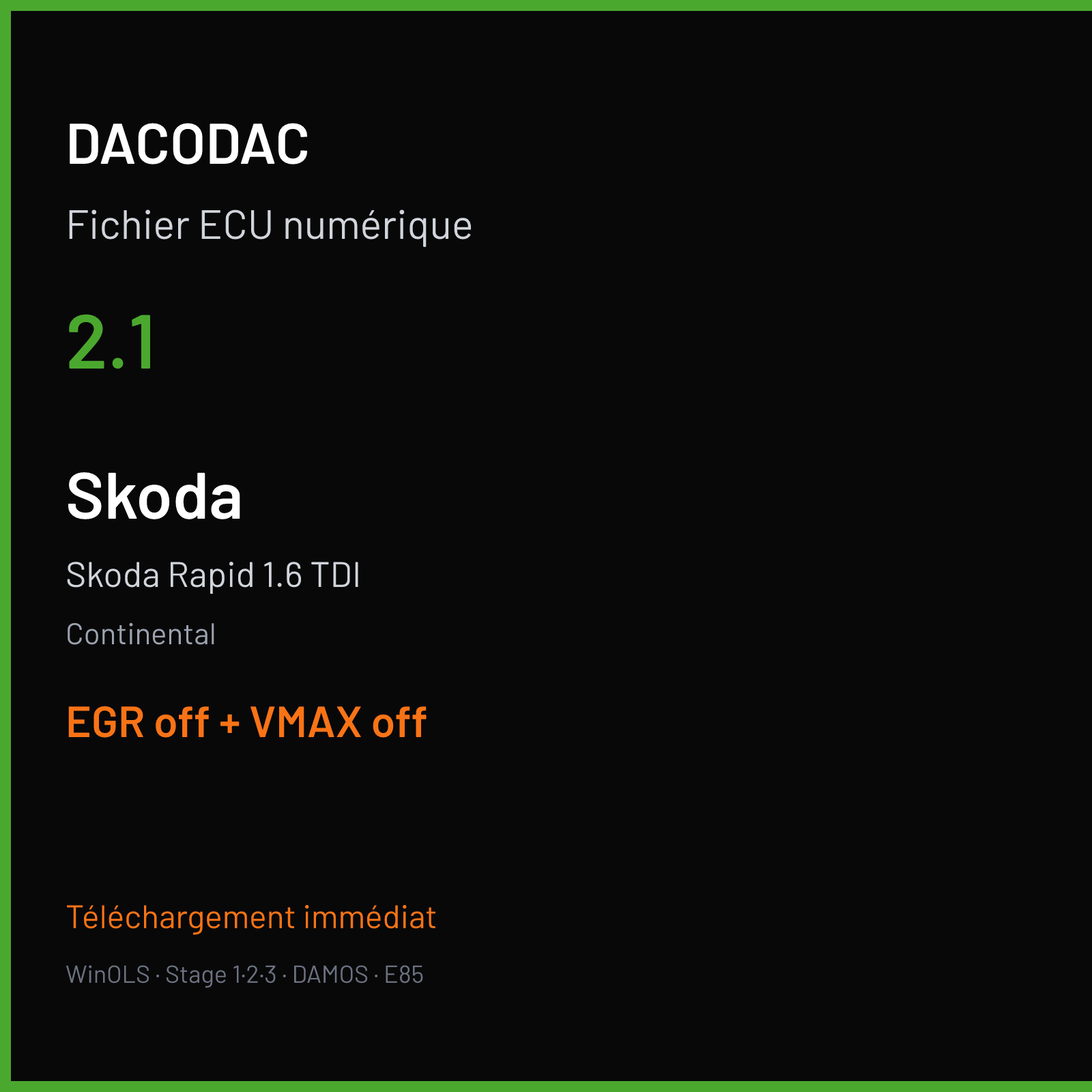 Skoda Rapid 1.6 TDI (2014) — Continental — 2.1 — EGR off + VMAX off