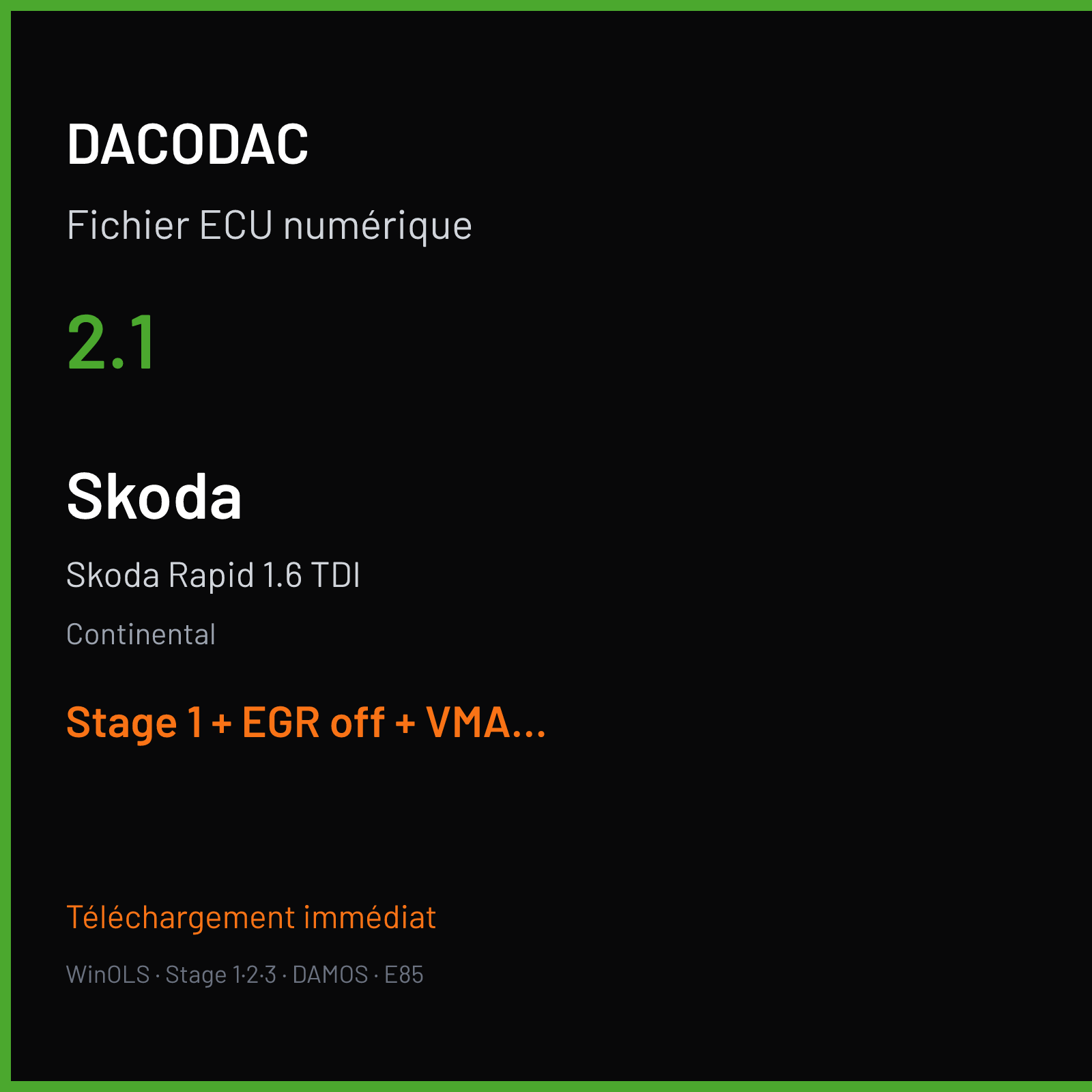 Skoda Rapid 1.6 TDI (2014) — Continental — 2.1 — Stage 1 + EGR off + VMAX off