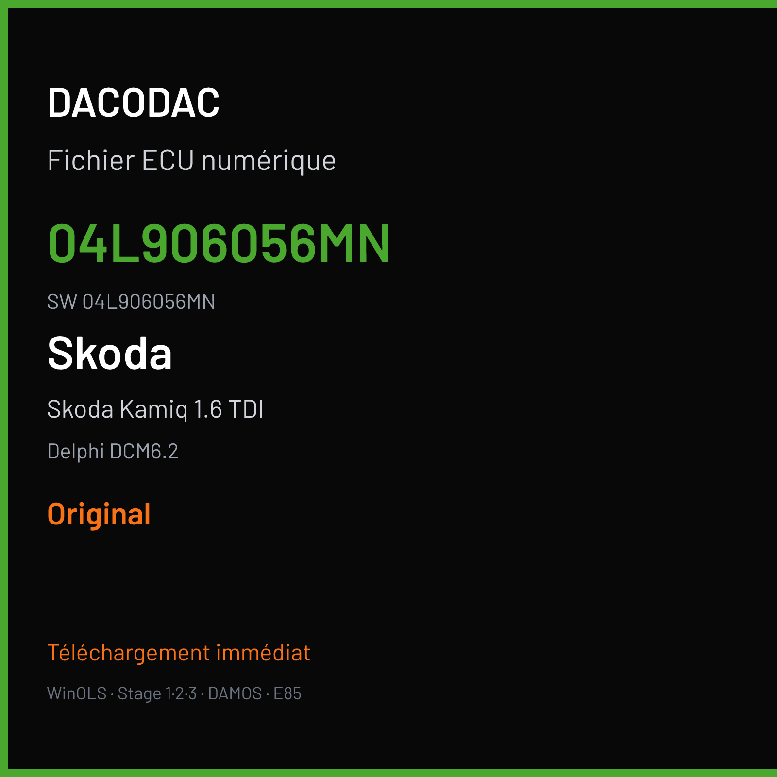 Skoda Kamiq 1.6 TDI 115 ch — Delphi DCM6.2 — 04L906056MN · 04L906056MN — Original