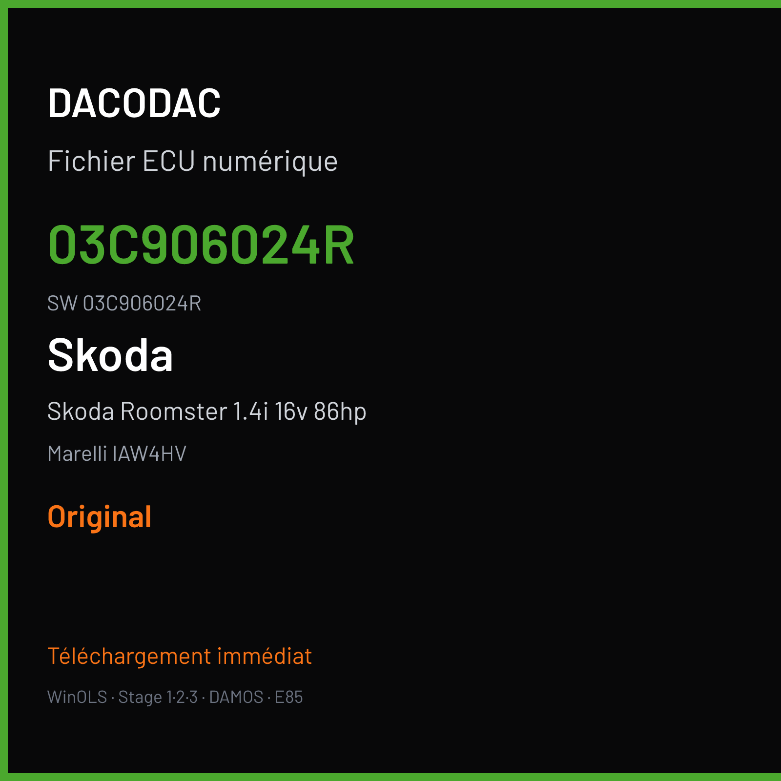 Skoda Roomster 1.4i 16v 86hp 86 ch (2006) — Marelli IAW4HV — 03C906024R · 03C906024R — Original