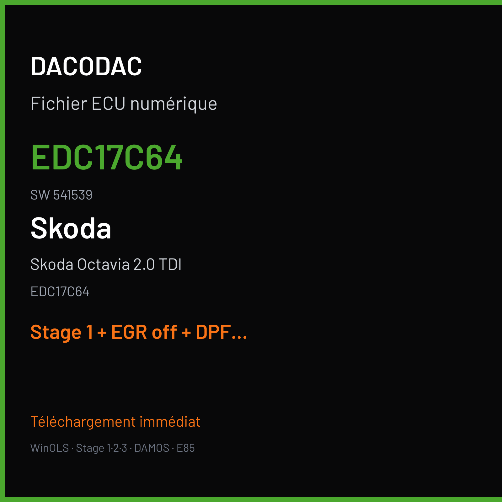 Skoda Octavia 2.0 TDI (2013) — EDC17C64 — EDC17C64 · 541539 — Stage 1 + EGR off + DPF off