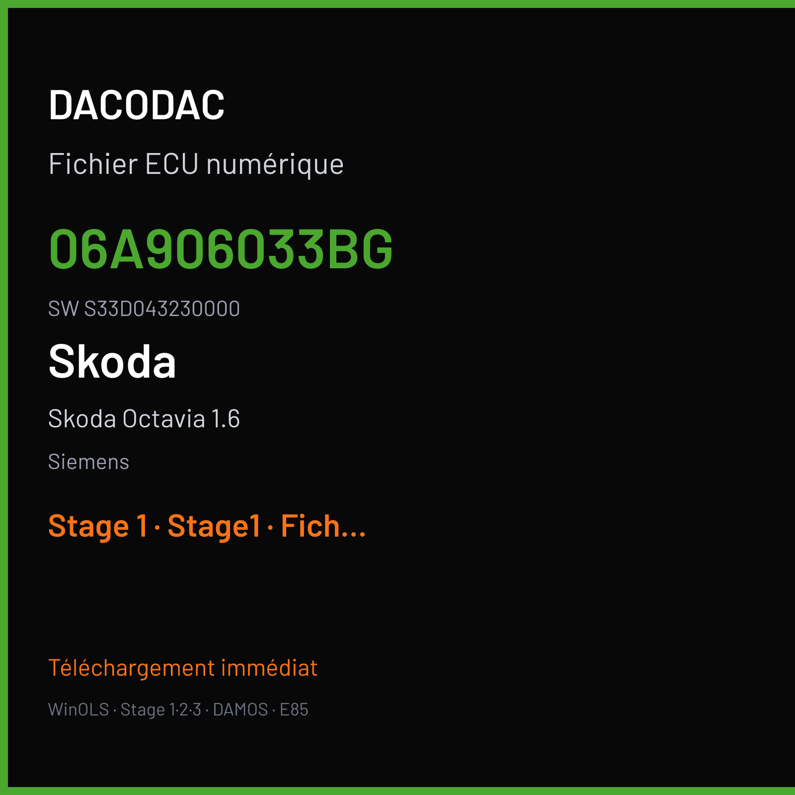 Skoda Octavia 1.6 — Siemens — 06A906033BG · S33D043230000 — Stage 1
