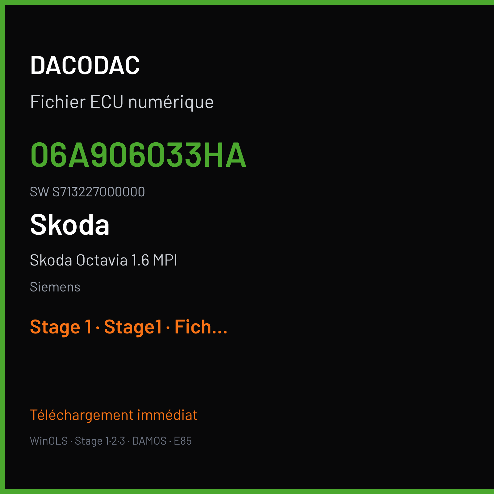 Skoda Octavia 1.6 MPI (2008) — Siemens — 06A906033HA · S713227000000 — Stage 1