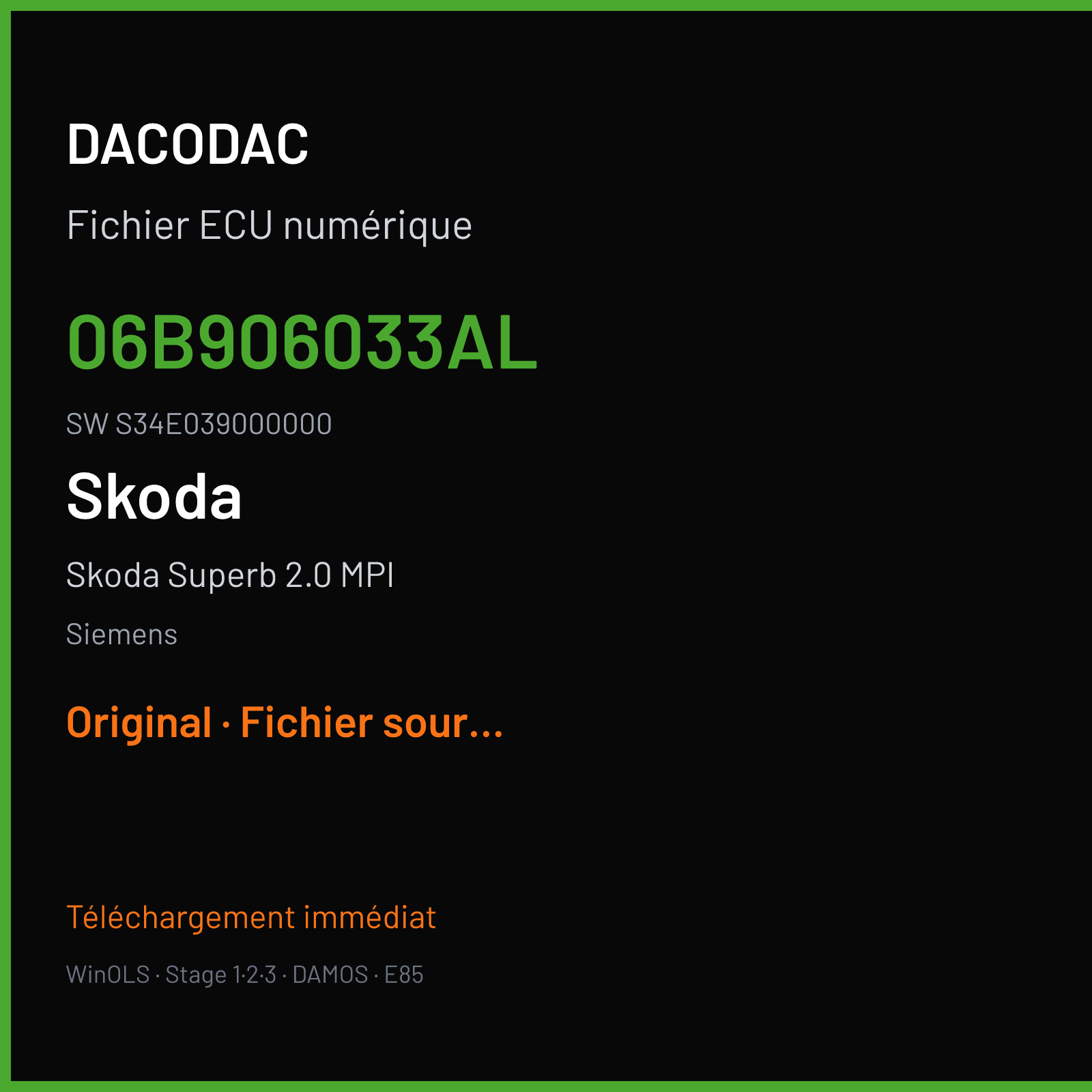 Skoda Superb 2.0 MPI (2008) — Siemens — 06B906033AL · S34E039000000 — Original
