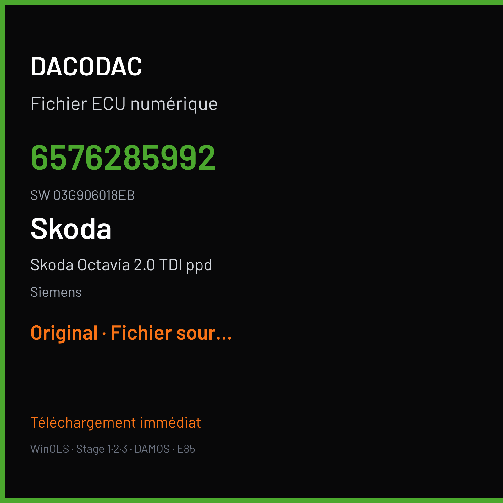 Skoda Octavia 2.0 TDI ppd (2007) — Siemens — 6576285992 · 03G906018EB — Original