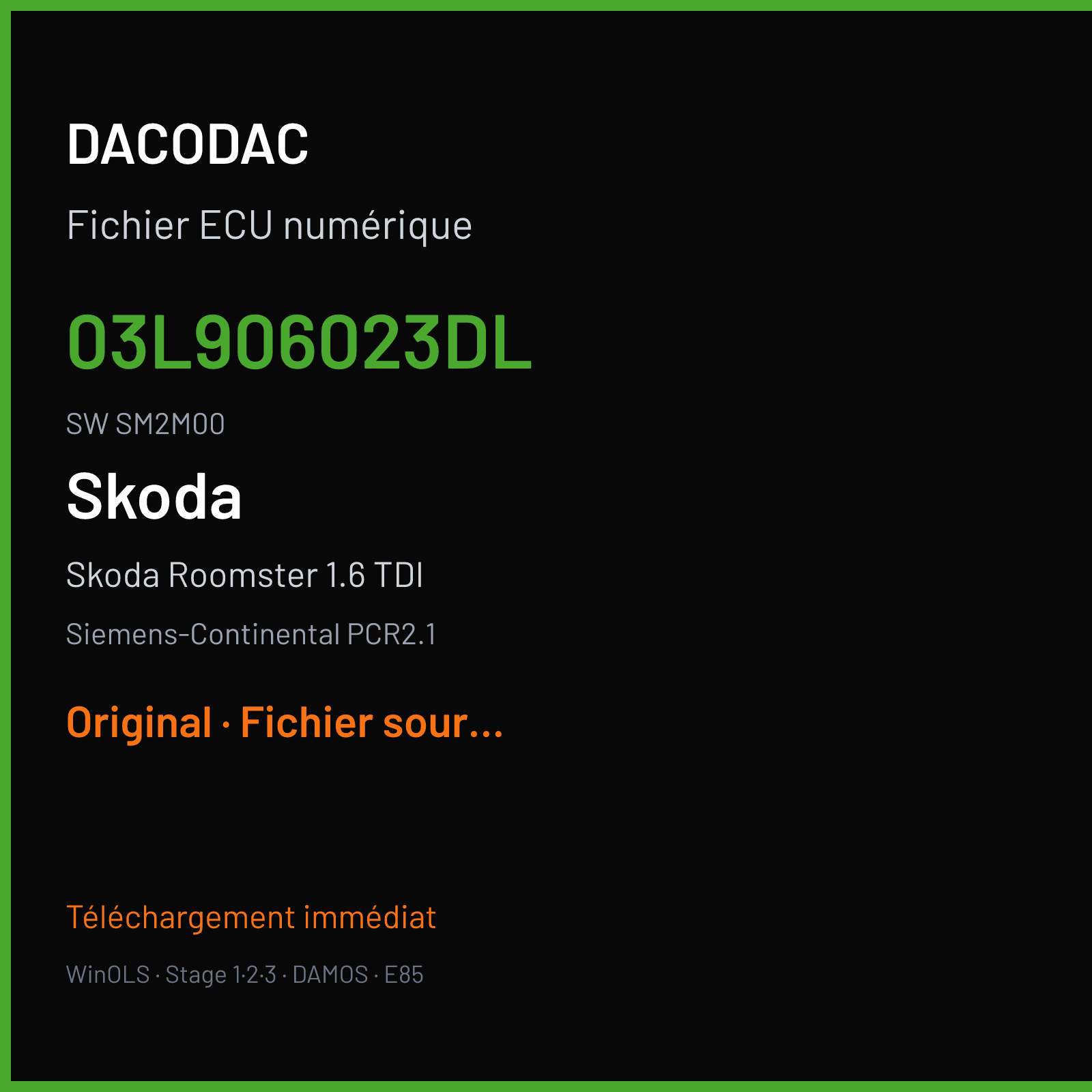 Skoda Roomster 1.6 TDI (2010) — Siemens-Continental PCR2.1 — 03L906023DL · SM2M00 — Original
