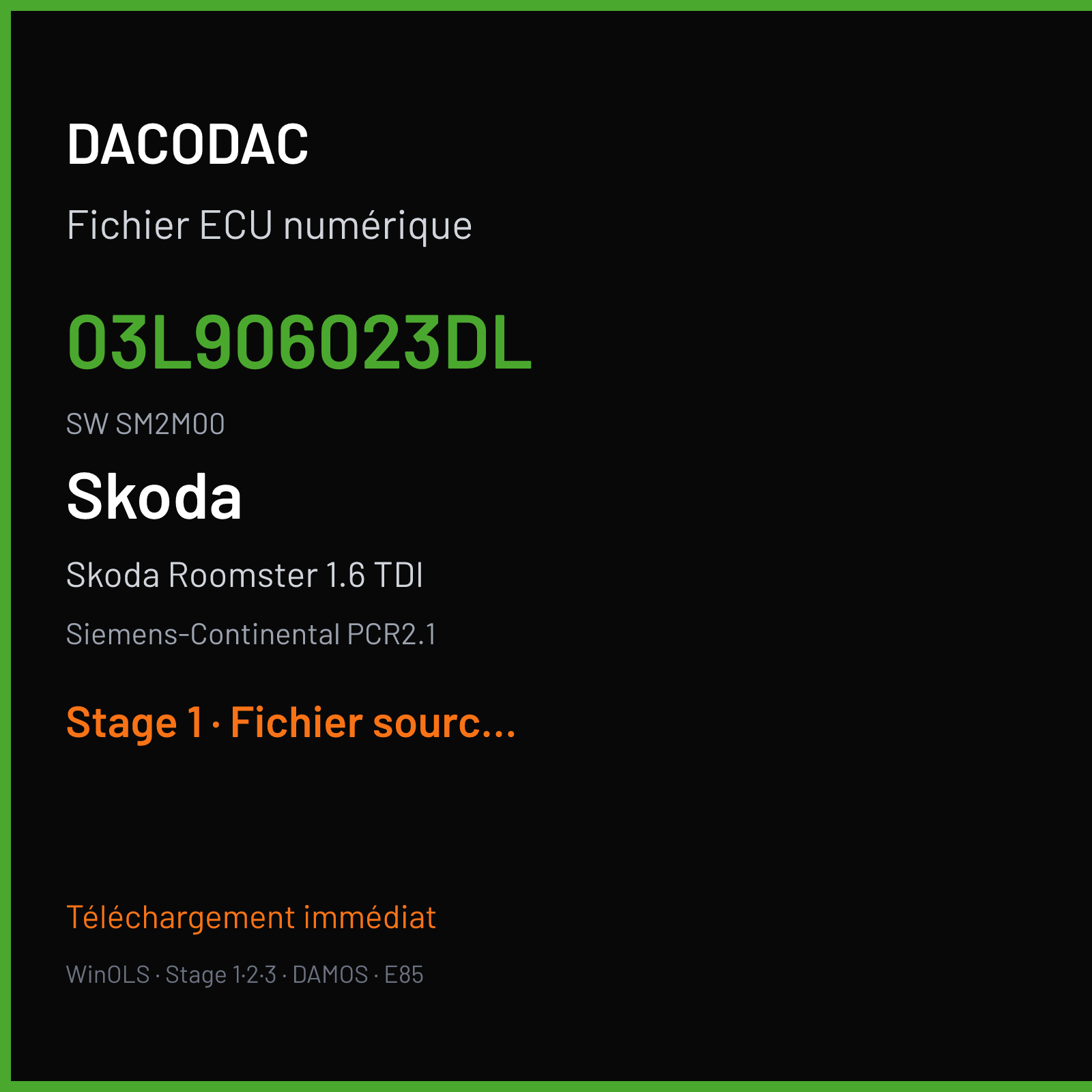 Skoda Roomster 1.6 TDI (2010) — Siemens-Continental PCR2.1 — 03L906023DL · SM2M00 — Stage 1