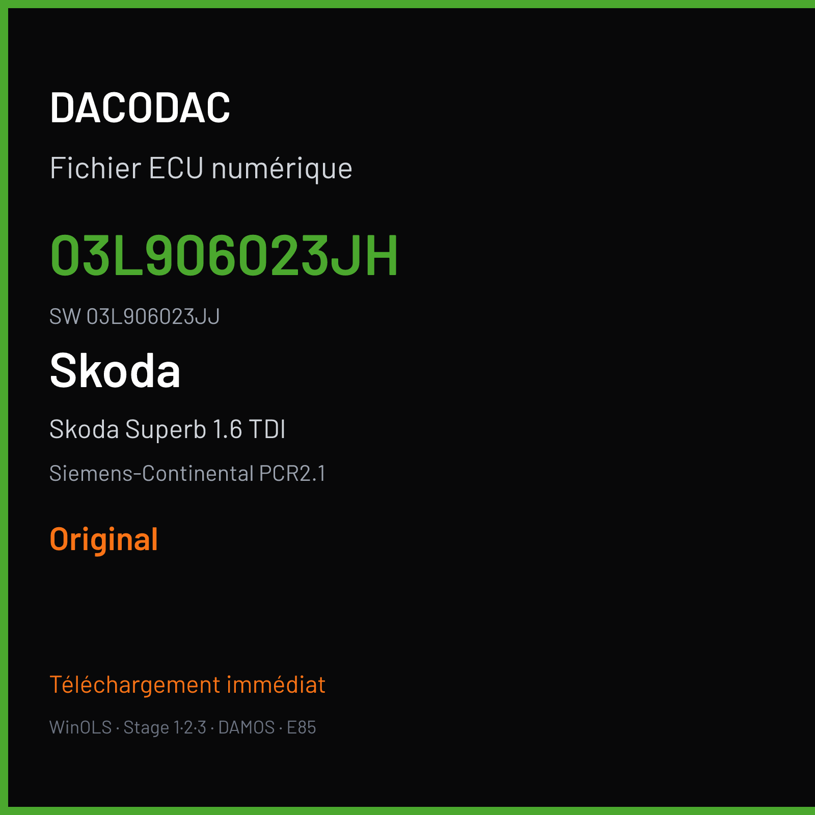 Skoda Superb 1.6 TDI 105 ch (2011) — Siemens-Continental PCR2.1 — 03L906023JH · 03L906023JJ · 9978 SM2G0P2000000 — Original