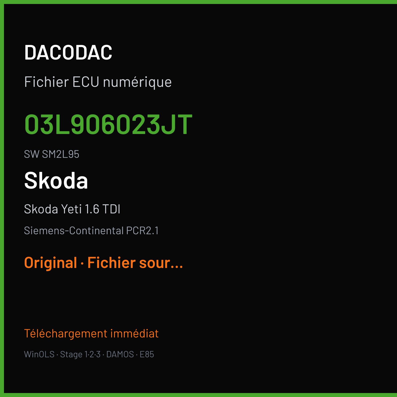 Skoda Yeti 1.6 TDI (2011) — Siemens-Continental PCR2.1 — 03L906023JT · SM2L95 — Original