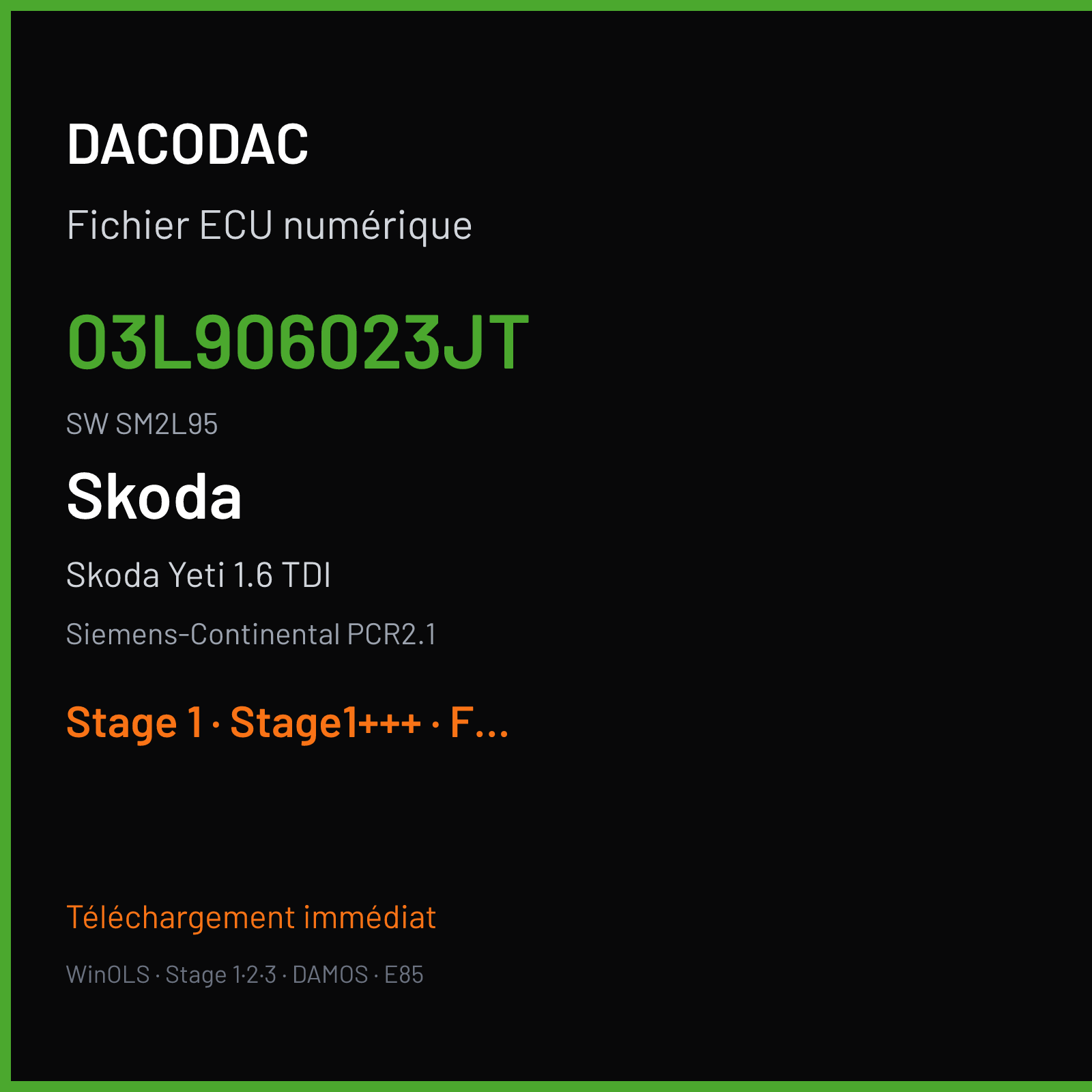 Skoda Yeti 1.6 TDI (2011) — Siemens-Continental PCR2.1 — 03L906023JT · SM2L95 — Stage 1