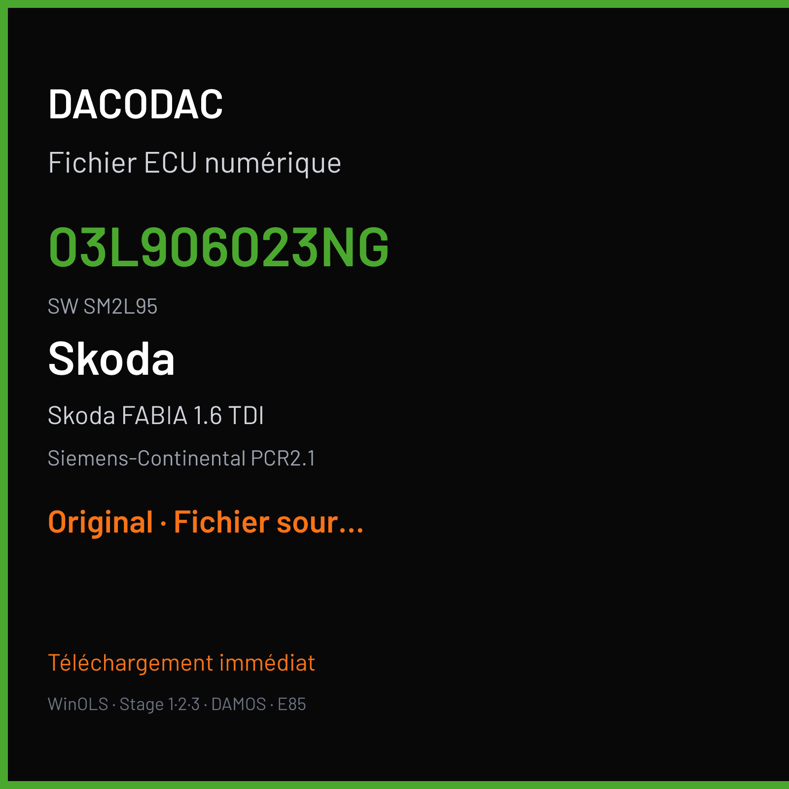 Skoda FABIA 1.6 TDI (2012) — Siemens-Continental PCR2.1 — 03L906023NG · SM2L95 — Original