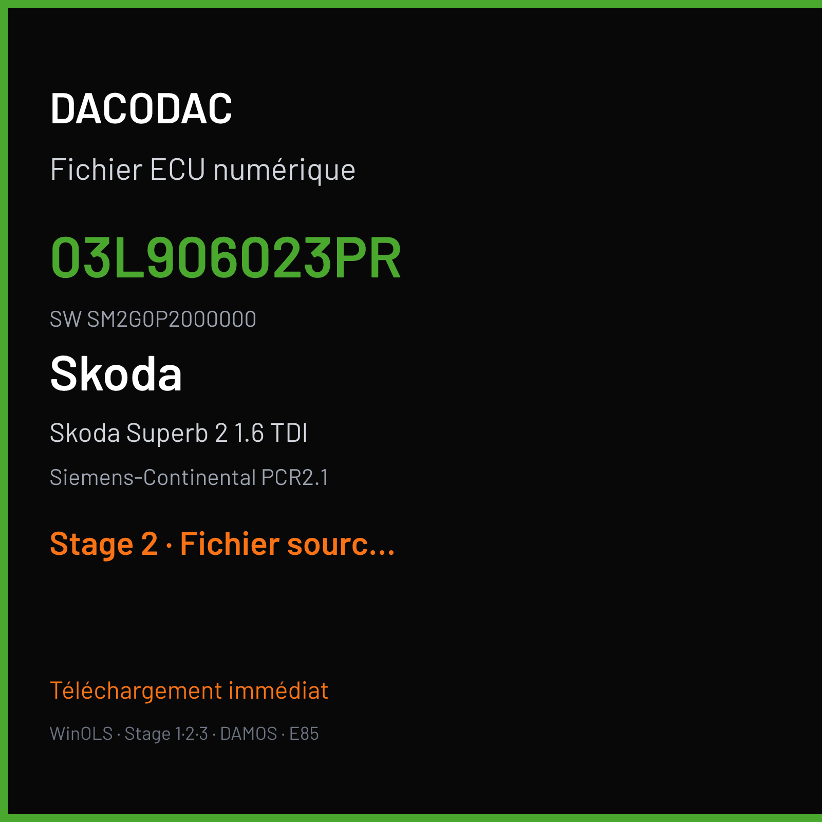 Skoda Superb 2 1.6 TDI (2011) — Siemens-Continental PCR2.1 — 03L906023PR · SM2G0P2000000 — Stage 2
