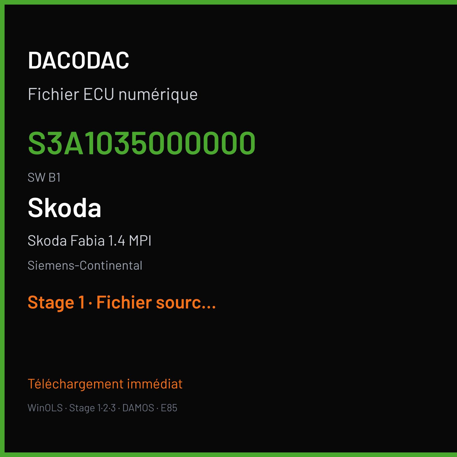 Skoda Fabia 1.4 MPI (2001) — Siemens-Continental — S3A1035000000 · B1 — Stage 1