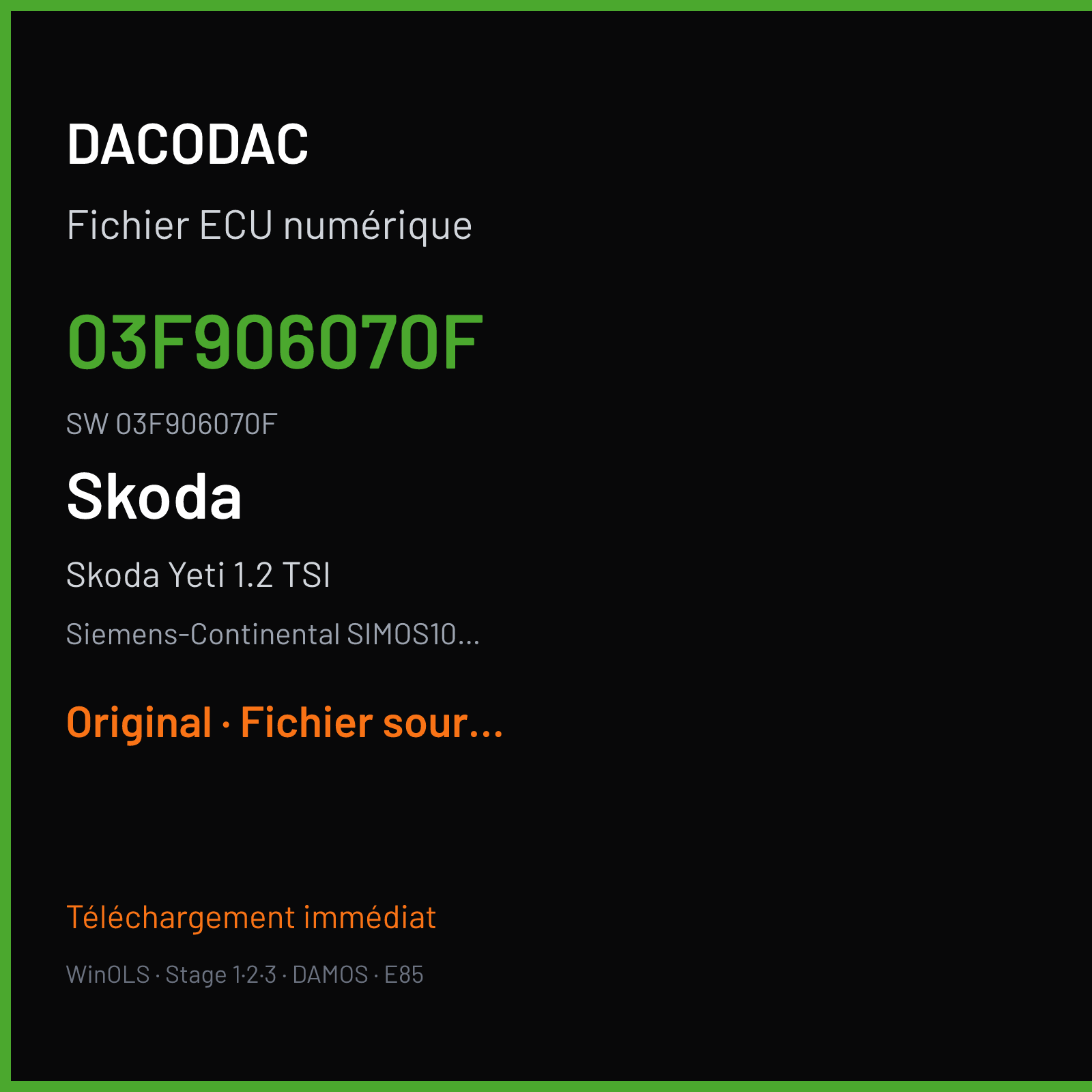 Skoda Yeti 1.2 TSI 105 ch — Siemens-Continental SIMOS10.1x — 03F906070F · 03F906070F · SA100EB000000 — Original