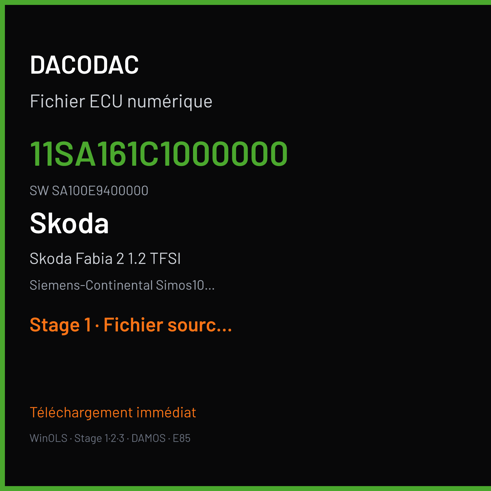 Skoda Fabia 2 1.2 TFSI (2010) — Siemens-Continental Simos10.2 — 11SA161C1000000 · SA100E9400000 — Stage 1