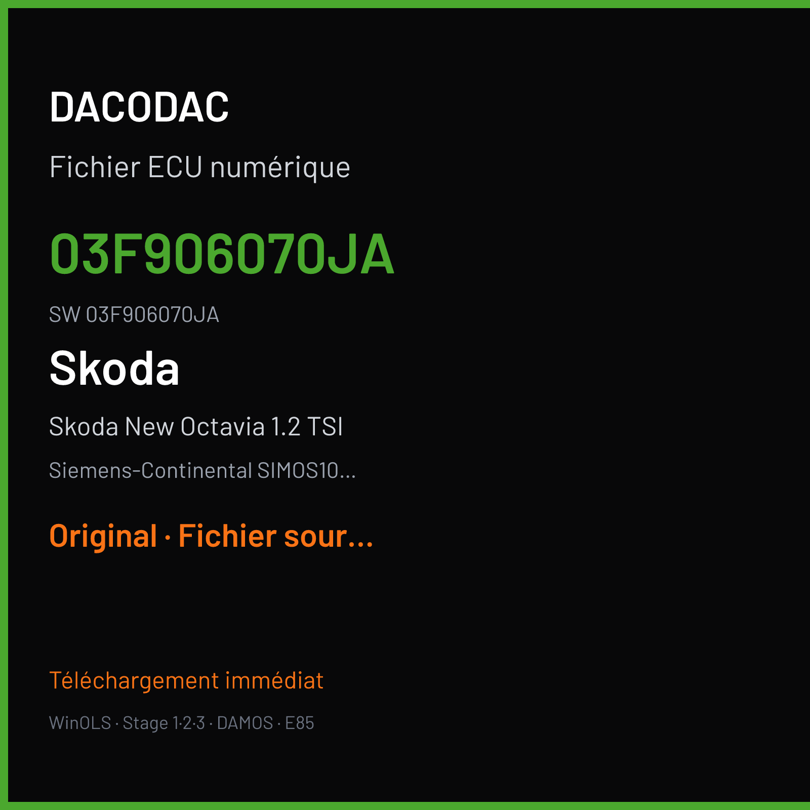 Skoda New Octavia 1.2 TSI 105 ch — Siemens-Continental SIMOS10.2x — 03F906070JA · 03F906070JA · SA300M2000000 — Original
