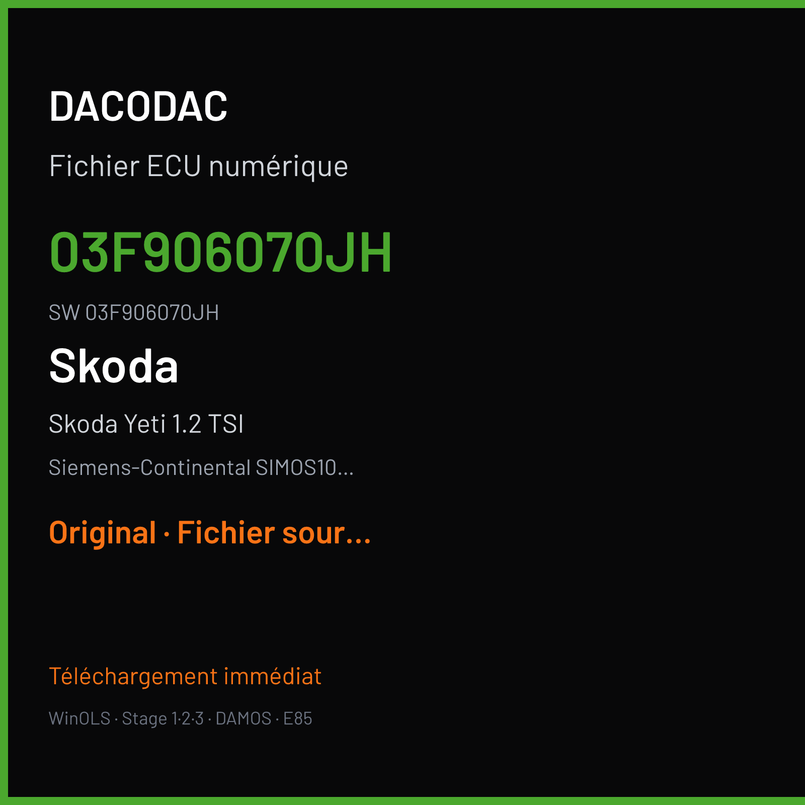 Skoda Yeti 1.2 TSI 105 ch — Siemens-Continental SIMOS10.2x — 03F906070JH · 03F906070JH · SA300O1000000 — Original