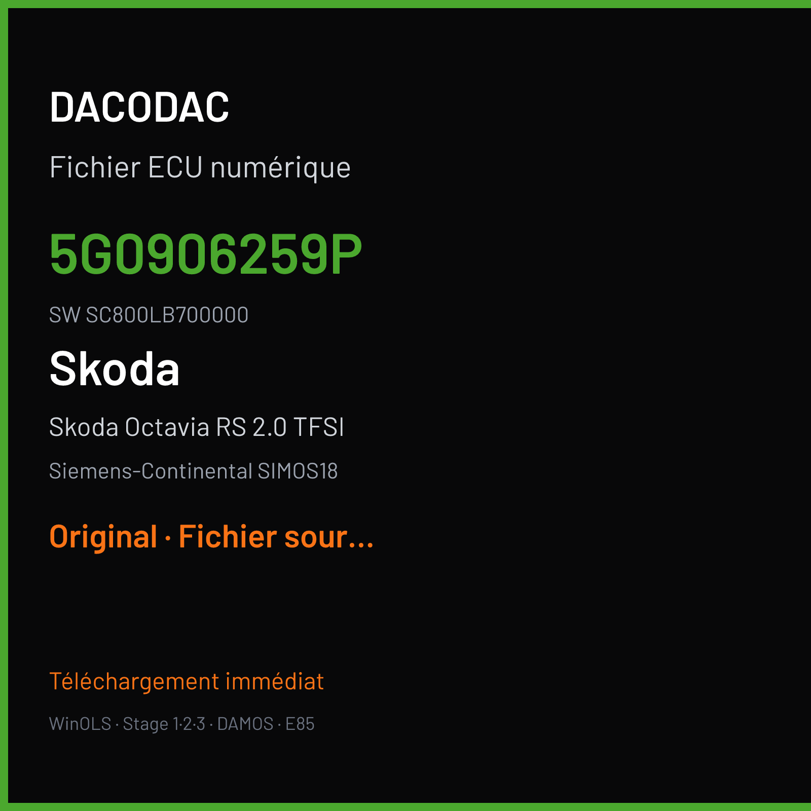 Skoda Octavia RS 2.0 TFSI (2017) — Siemens-Continental SIMOS18 — 5G0906259P · SC800LB700000 — Original