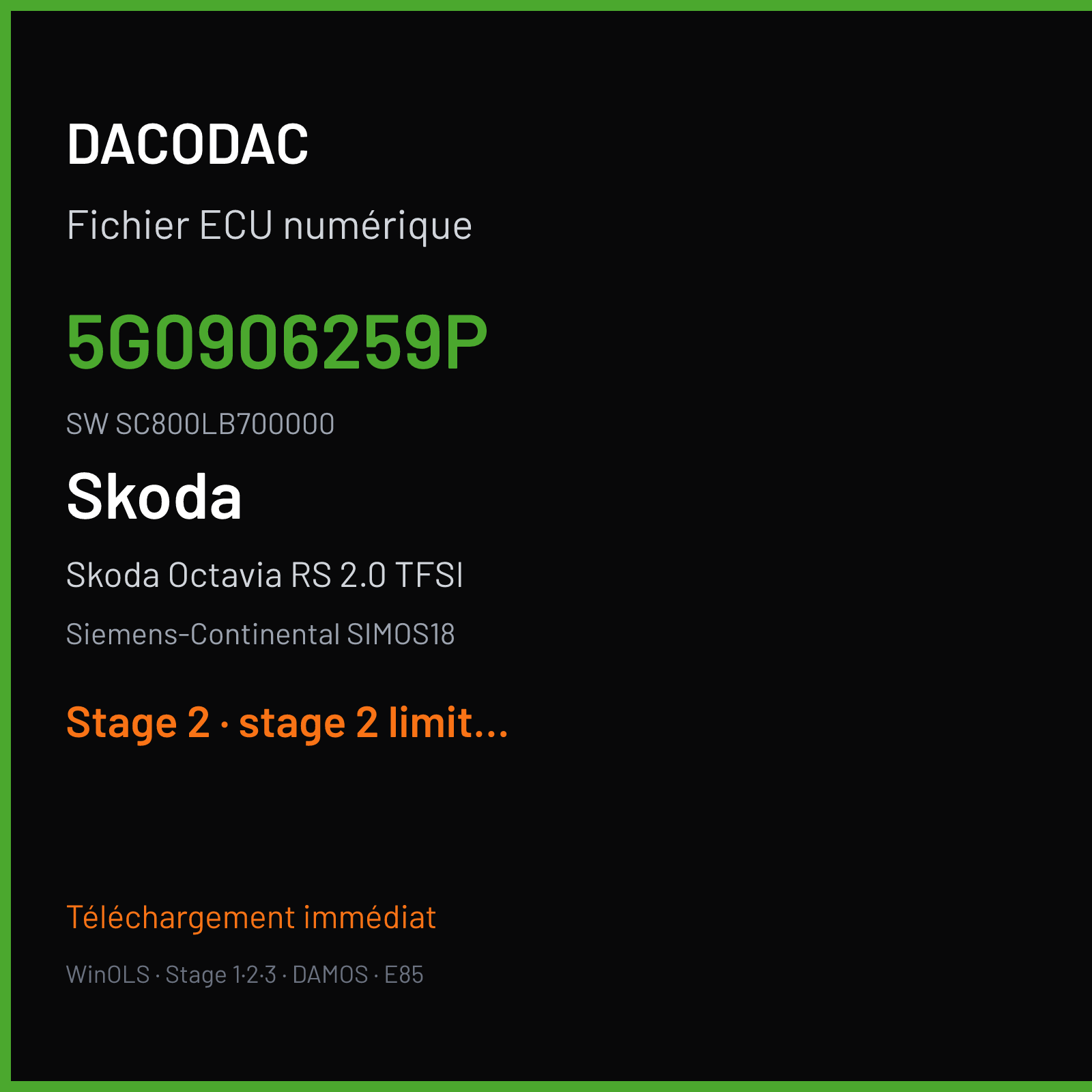 Skoda Octavia RS 2.0 TFSI (2017) — Siemens-Continental SIMOS18 — 5G0906259P · SC800LB700000 — Stage 2