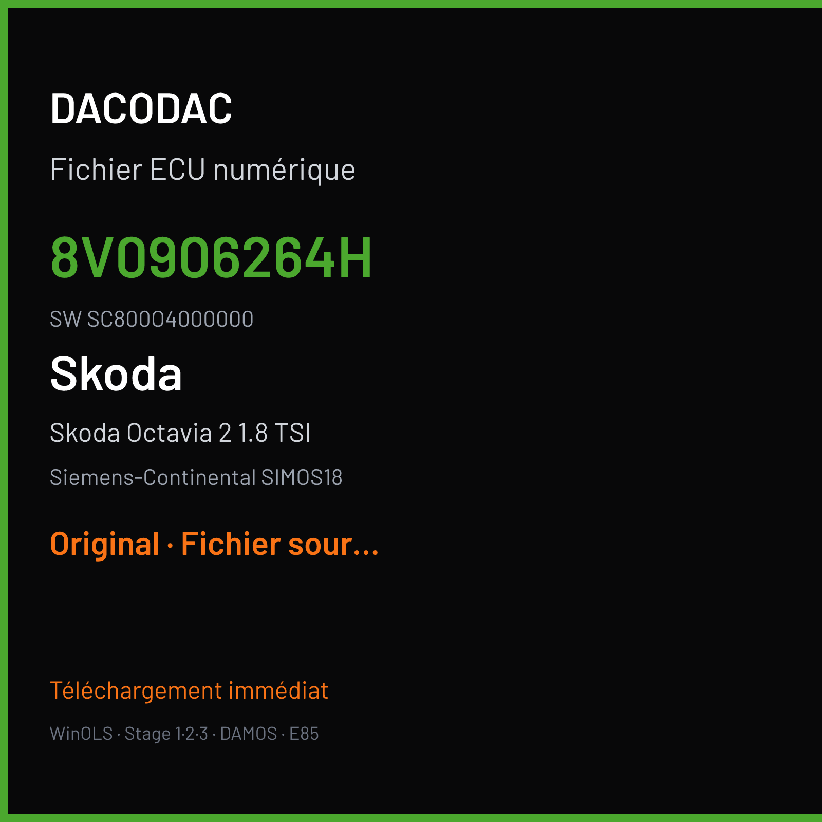 Skoda Octavia 2 1.8 TSI — Siemens-Continental SIMOS18 — 8V0906264H · SC800O4000000 — Original