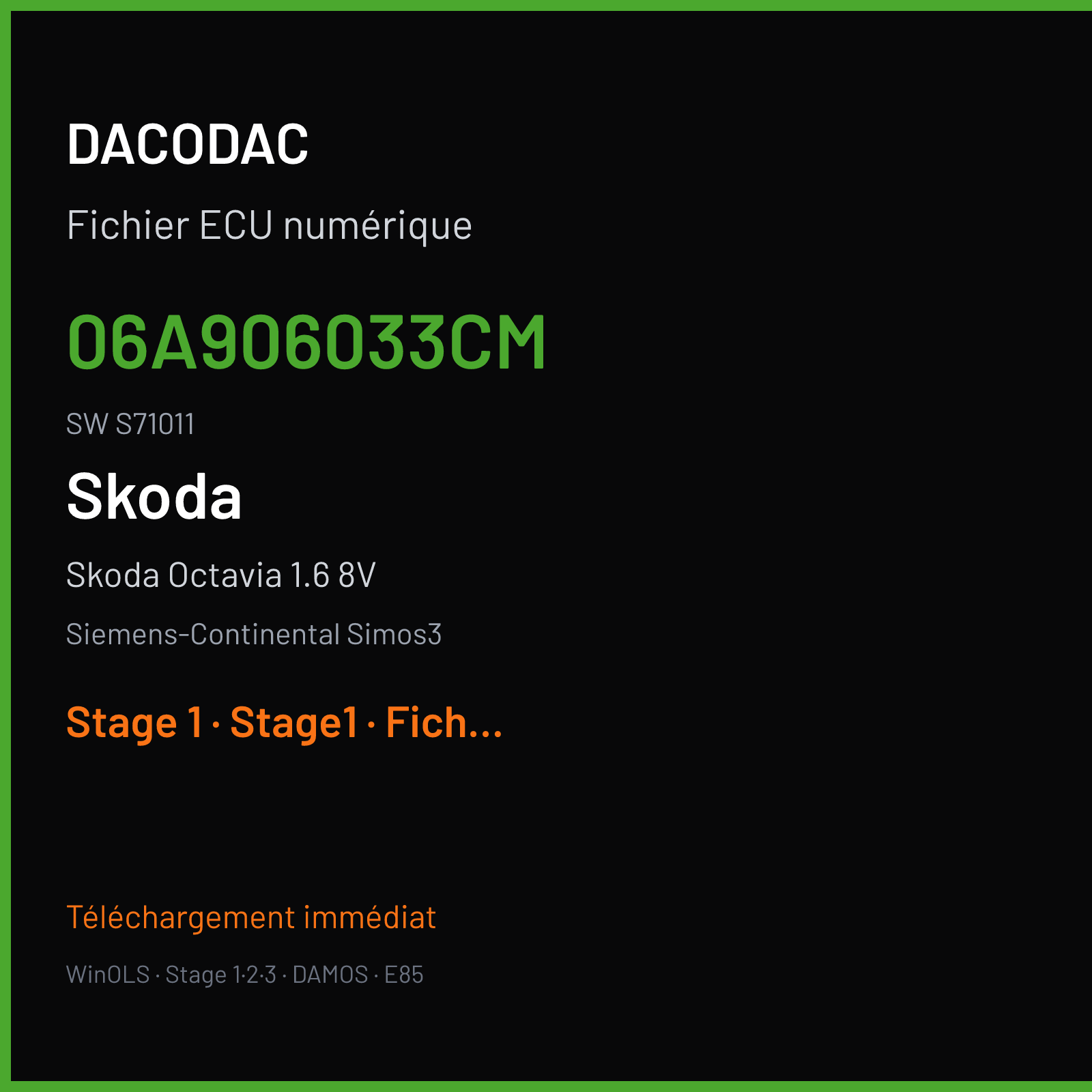 Skoda Octavia 1.6 8V — Siemens-Continental Simos3 — 06A906033CM · S71011 — Stage 1