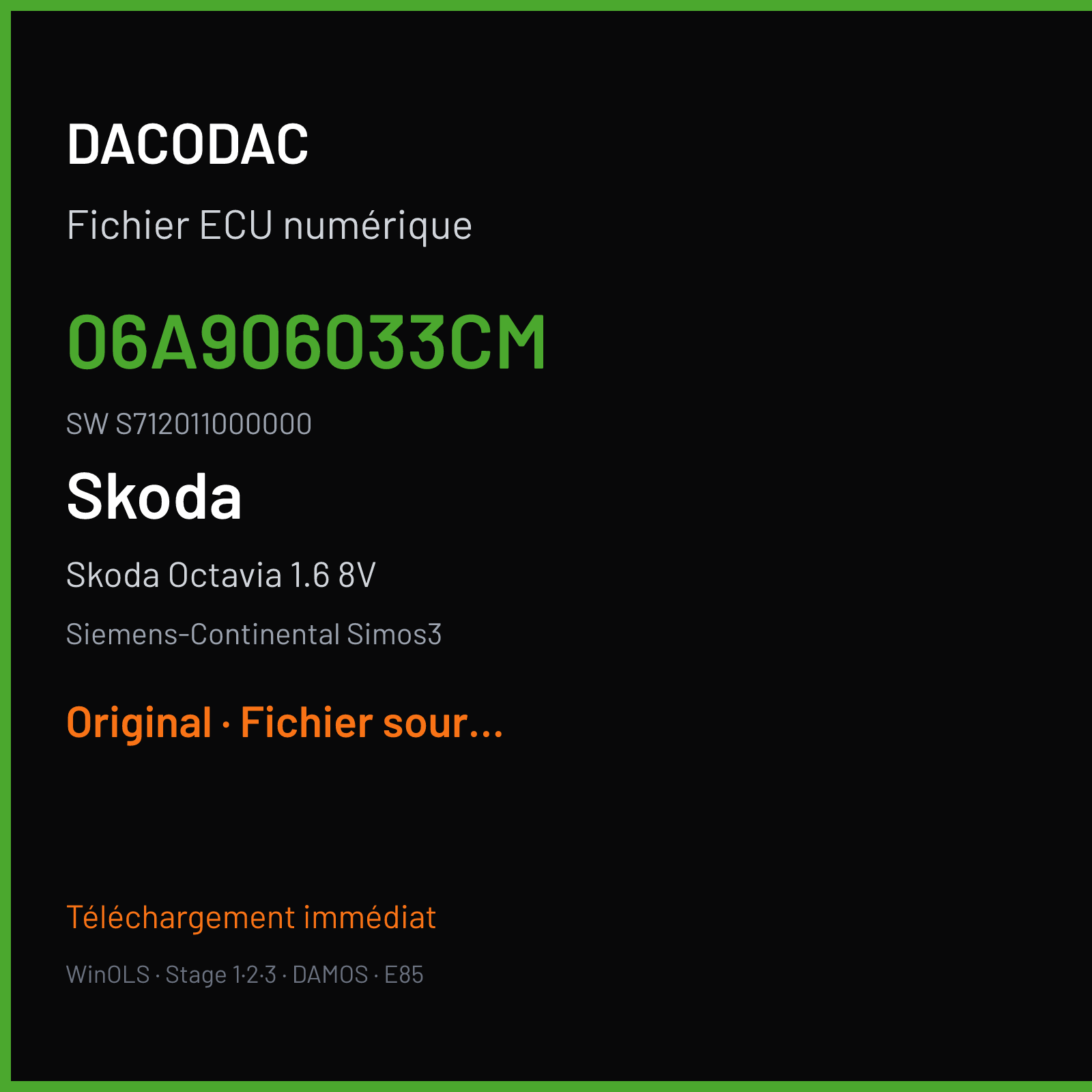 Skoda Octavia 1.6 8V — Siemens-Continental Simos3 — 06A906033CM · S712011000000 — Original