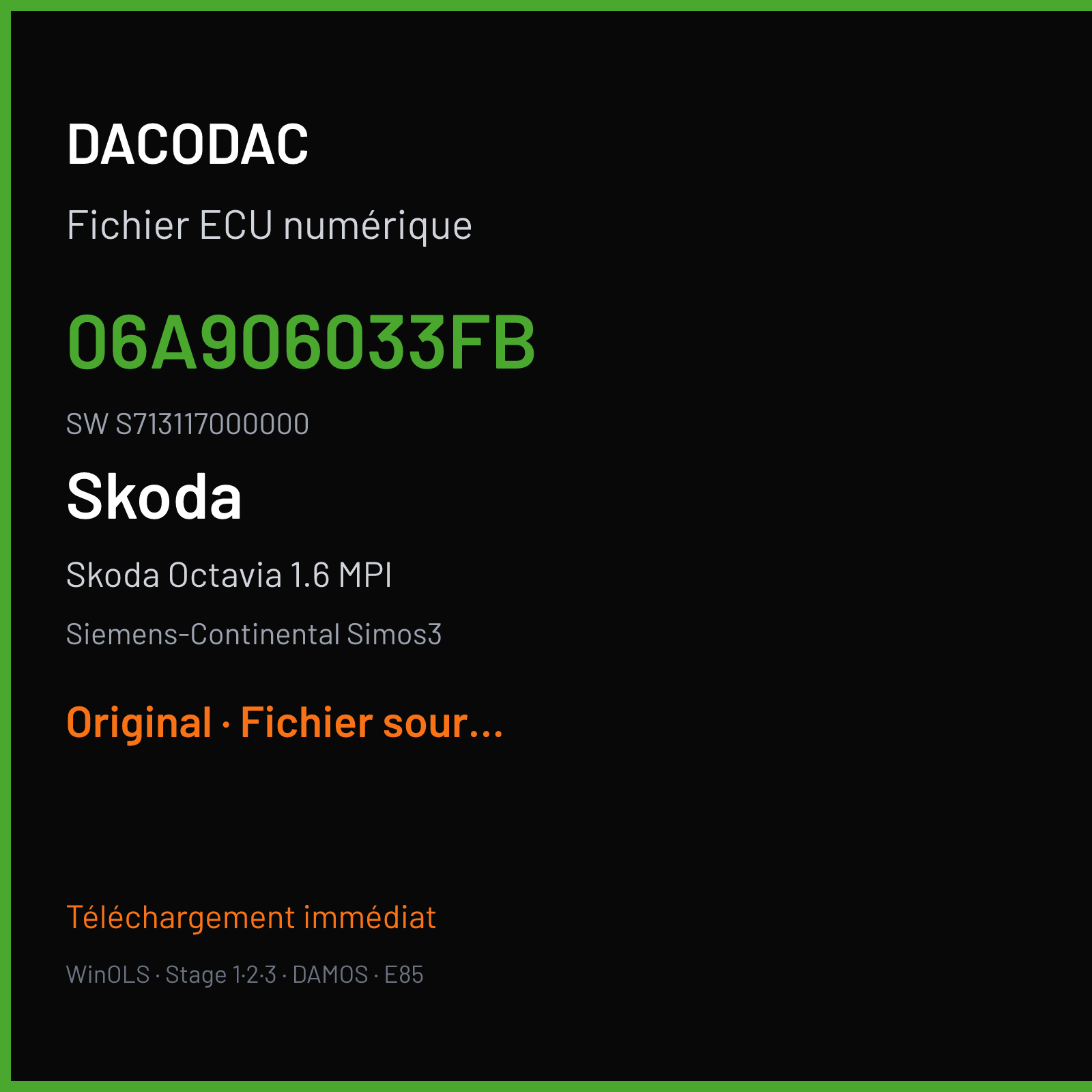 Skoda Octavia 1.6 MPI (2005) — Siemens-Continental Simos3 — 06A906033FB · S713117000000 — Original