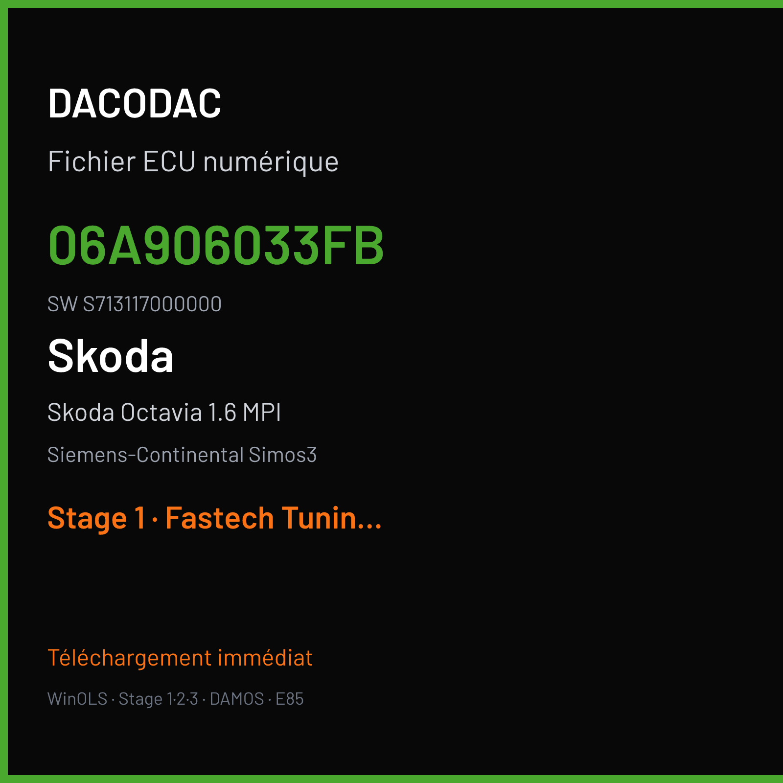 Skoda Octavia 1.6 MPI (2005) — Siemens-Continental Simos3 — 06A906033FB · S713117000000 — Stage 1