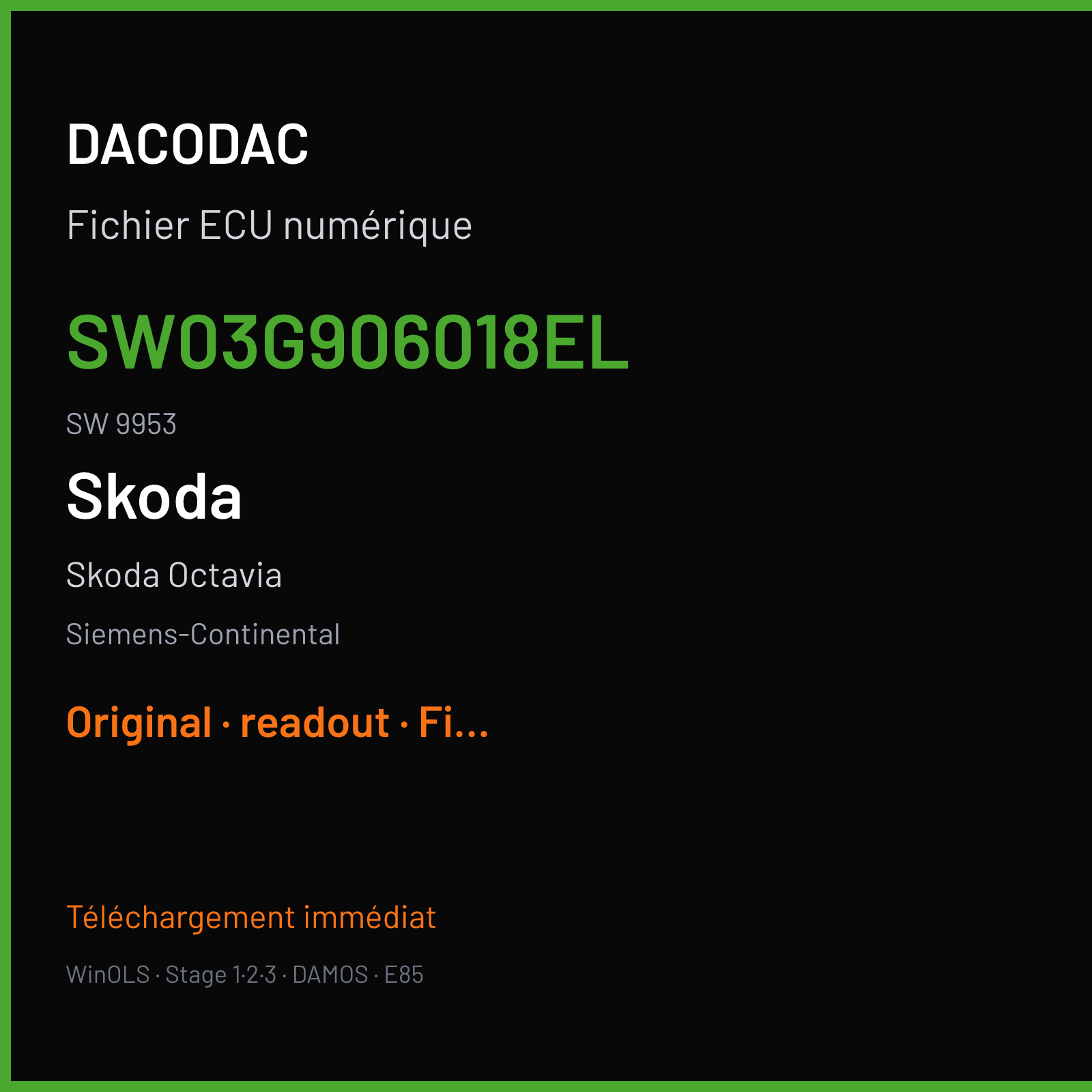 Skoda Octavia 170 ch (2007) — Siemens-Continental — SW03G906018EL · 9953 · 03G906018EL SN100L6000000 PPD — Original