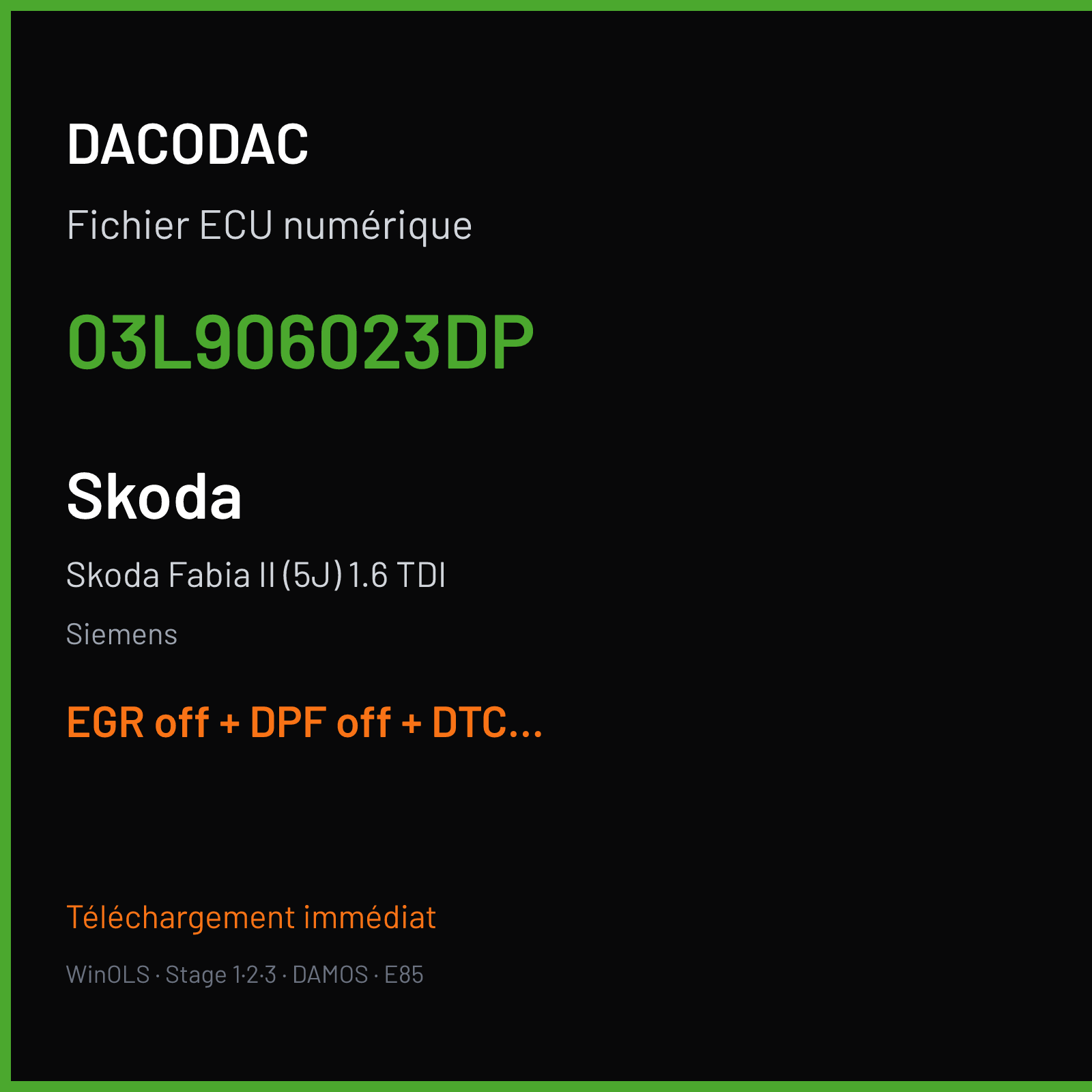 Skoda Fabia II (5J) 1.6 TDI (2010) — Siemens — 03L906023DP — EGR off + DPF off + DTC off