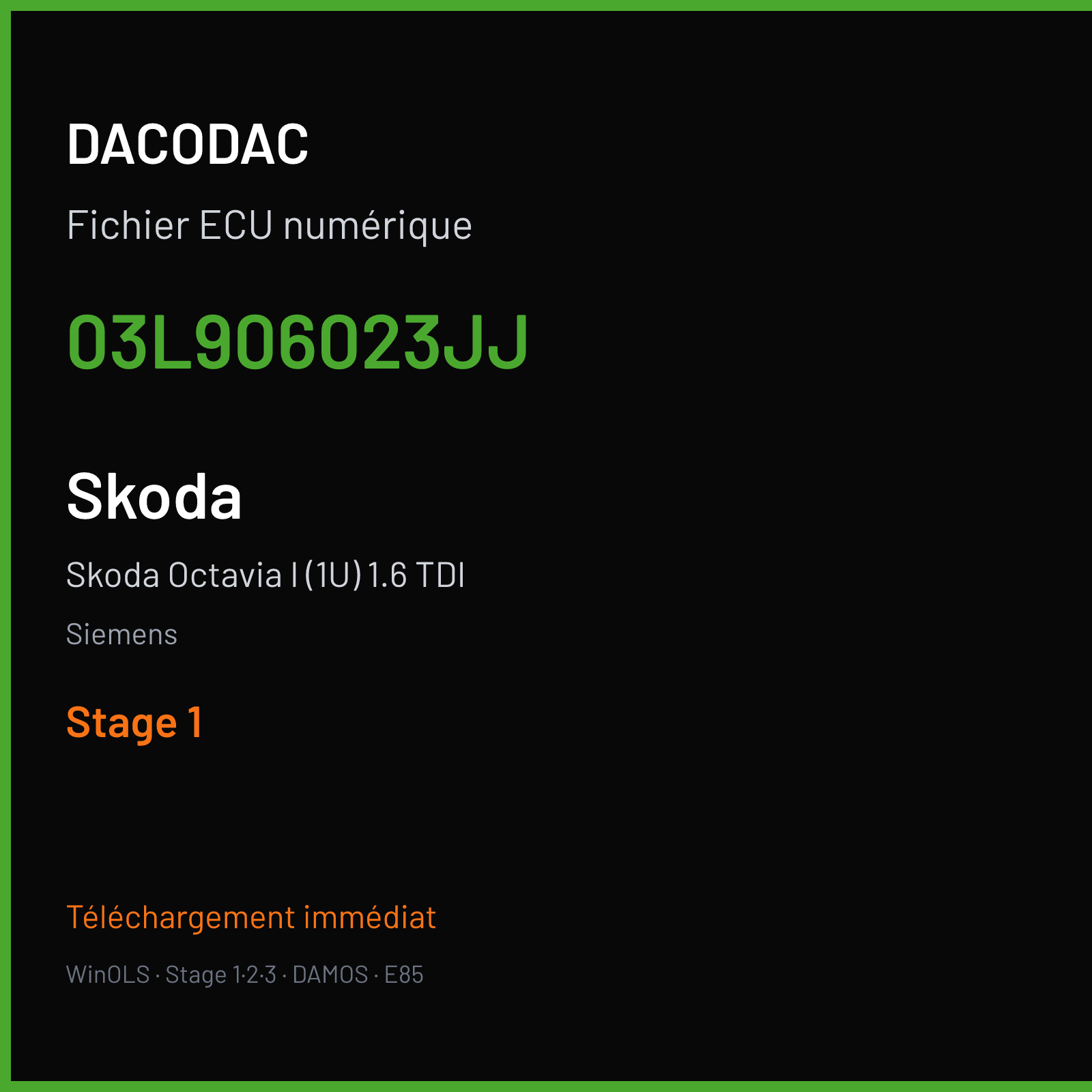 Skoda Octavia I (1U) 1.6 TDI (2011) — Siemens — 03L906023JJ — Stage 1