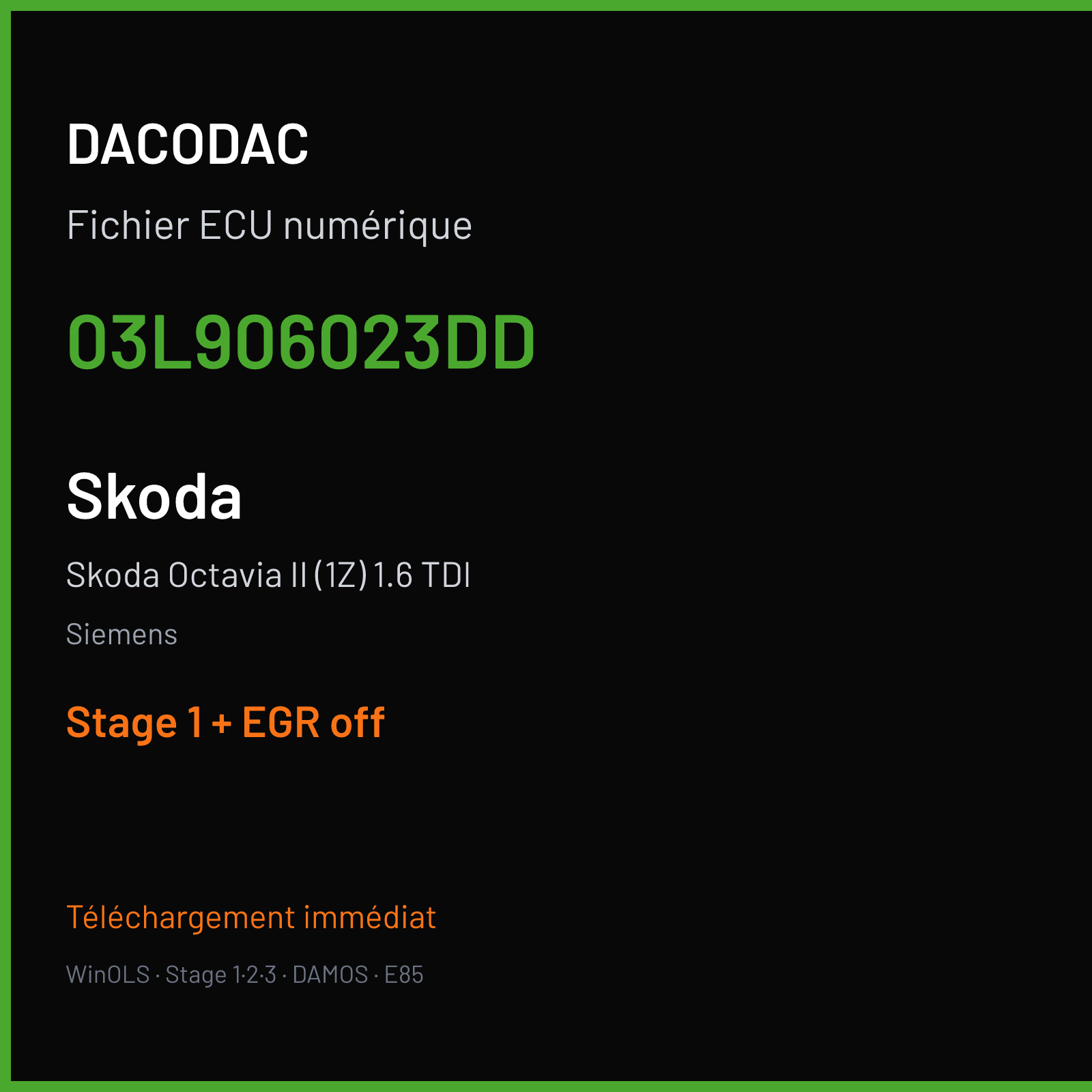 Skoda Octavia II (1Z) 1.6 TDI (2010) — Siemens — 03L906023DD — Stage 1 + EGR off