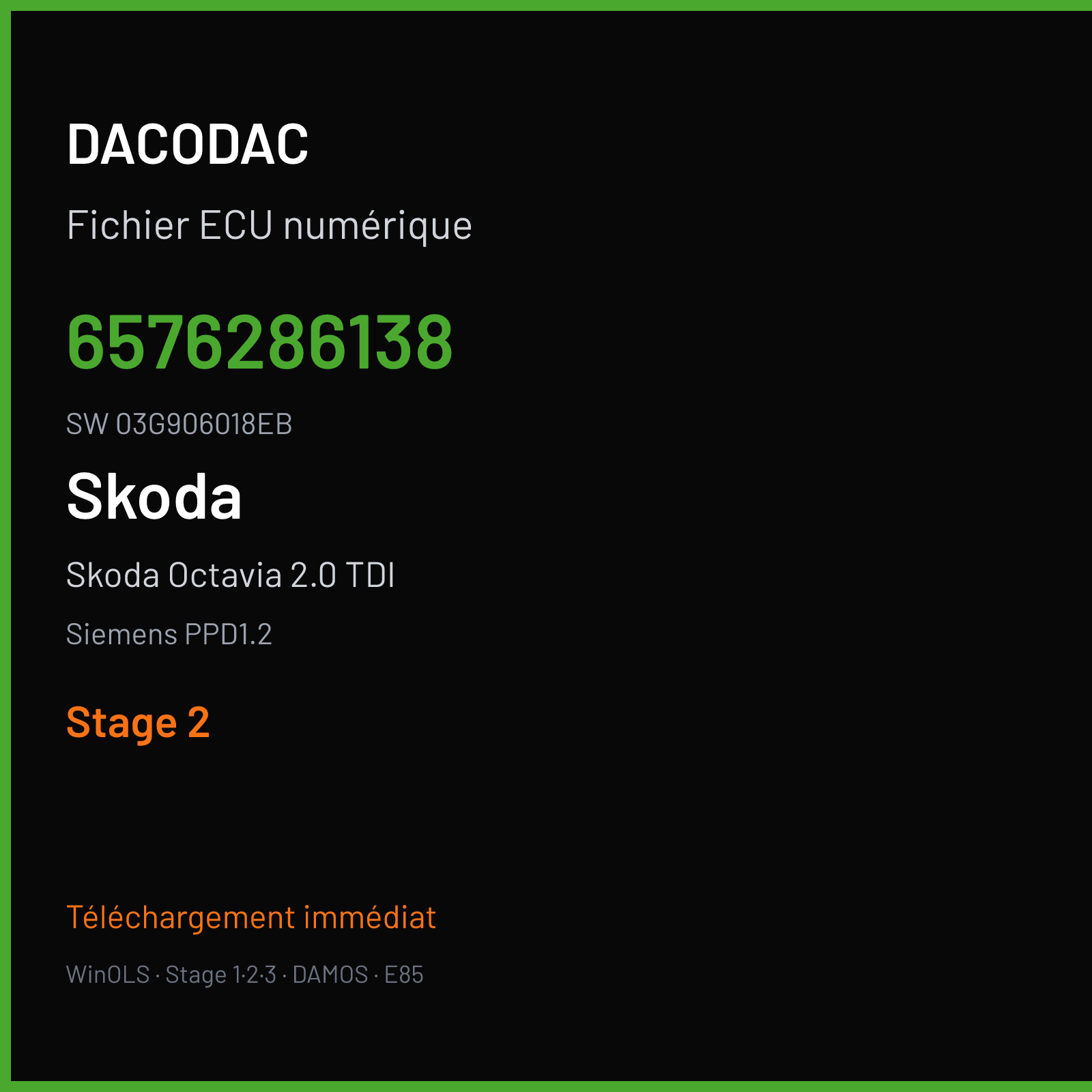 Skoda Octavia 2.0 TDI 170 ch (2007) — Siemens PPD1.2 — 6576286138 · 03G906018EB · SN100K5400000 — Stage 2