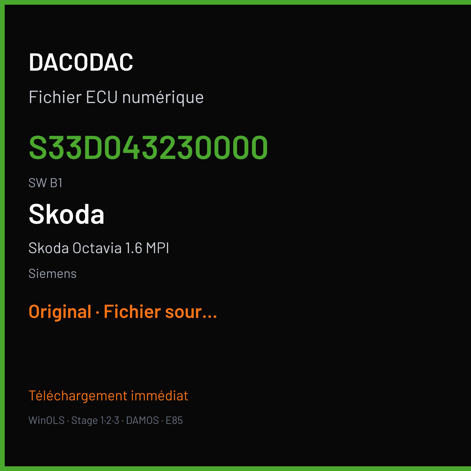 Skoda Octavia 1.6 MPI (2004) — Siemens — S33D043230000 · B1 — Original