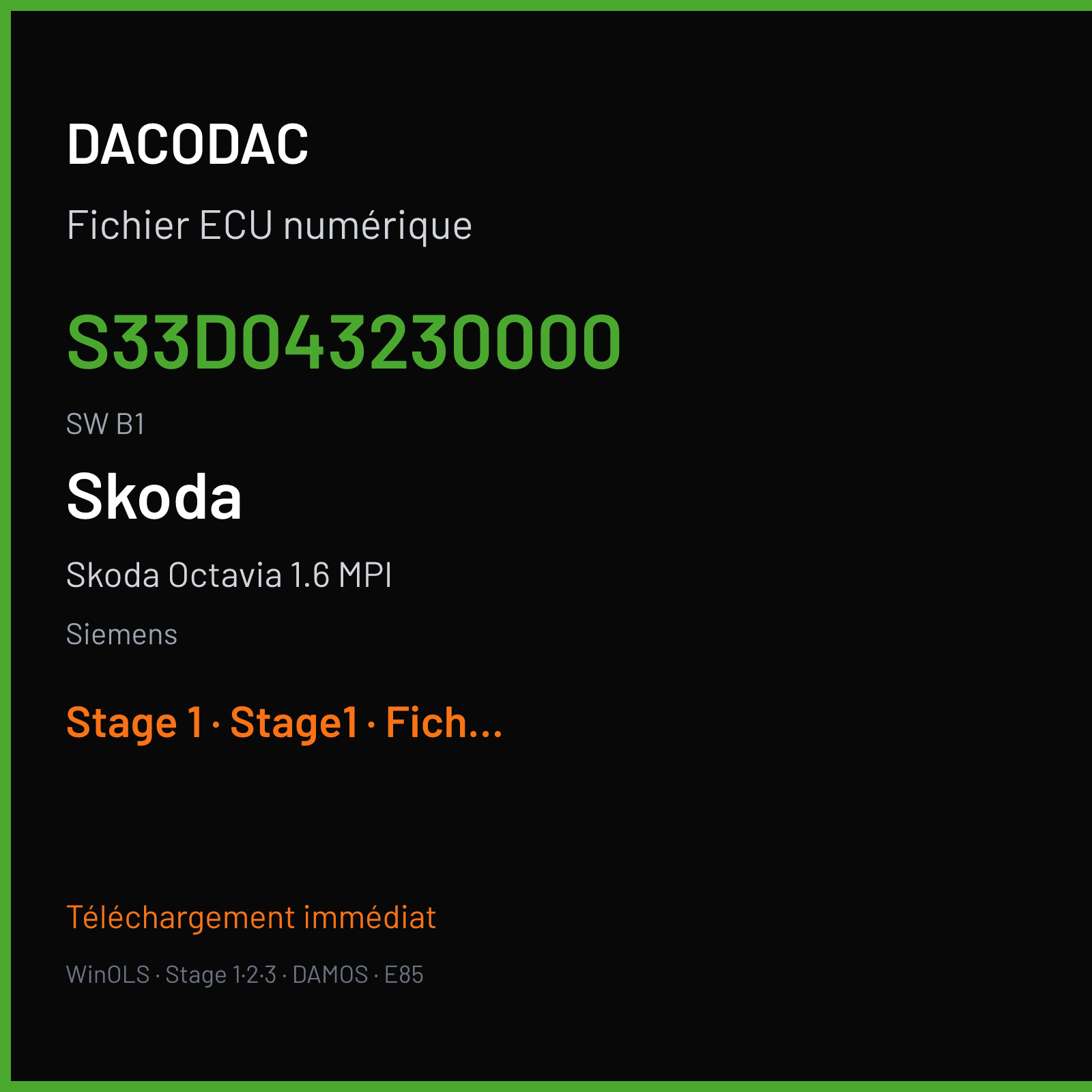 Skoda Octavia 1.6 MPI (2004) — Siemens — S33D043230000 · B1 — Stage 1