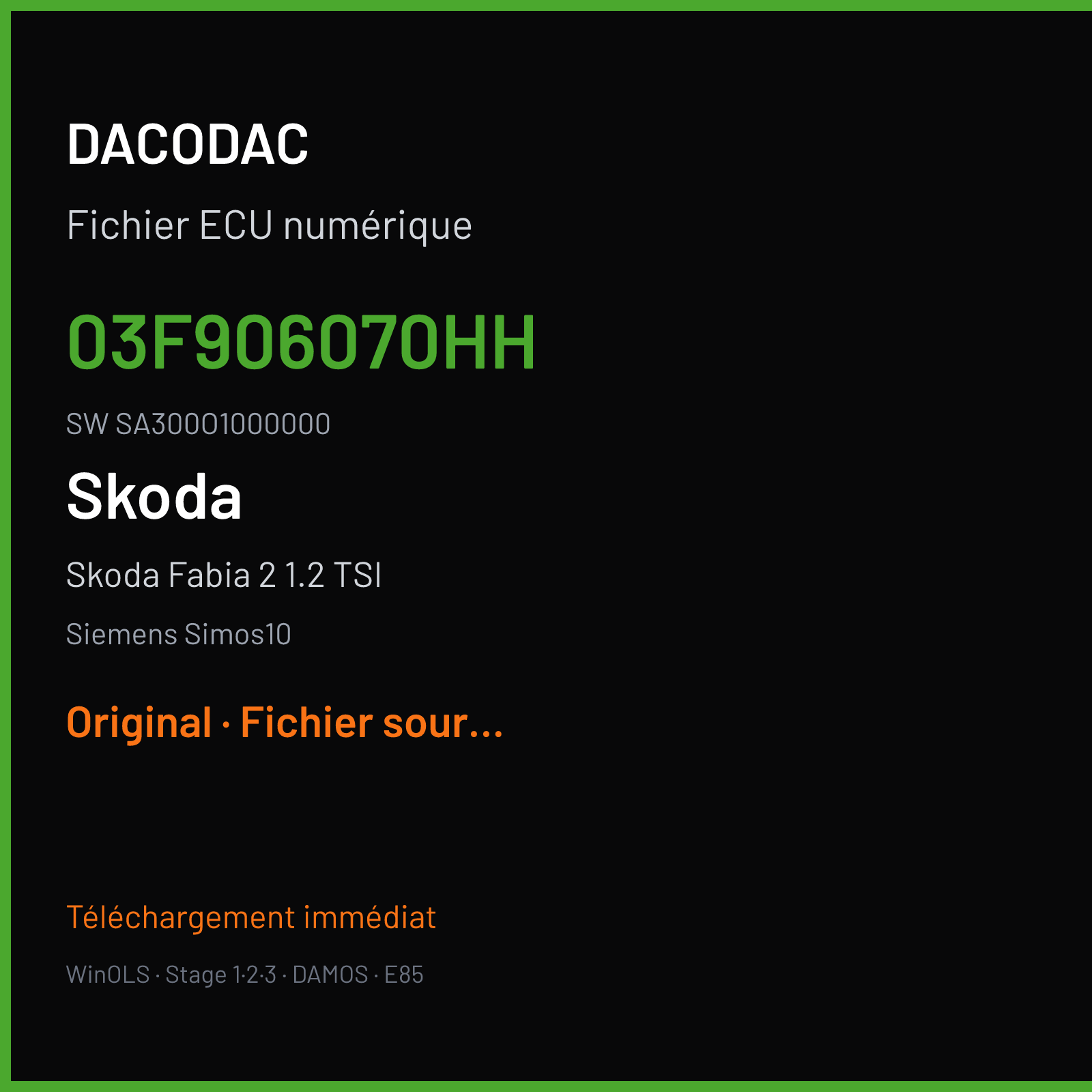 Skoda Fabia 2 1.2 TSI (2012) — Siemens Simos10 — 03F906070HH · SA300O1000000 — Original