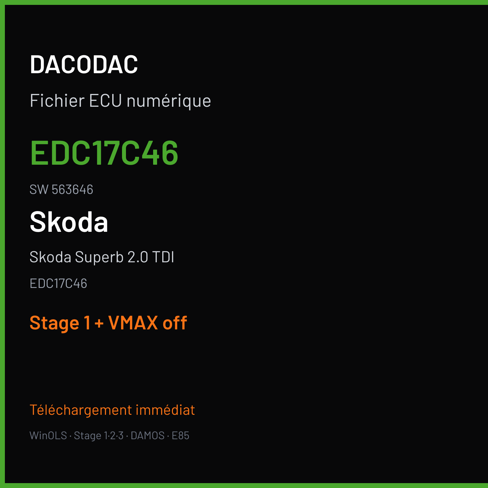 Skoda Superb 2.0 TDI (2013) — EDC17C46 — EDC17C46 · 563646 — Stage 1 + VMAX off