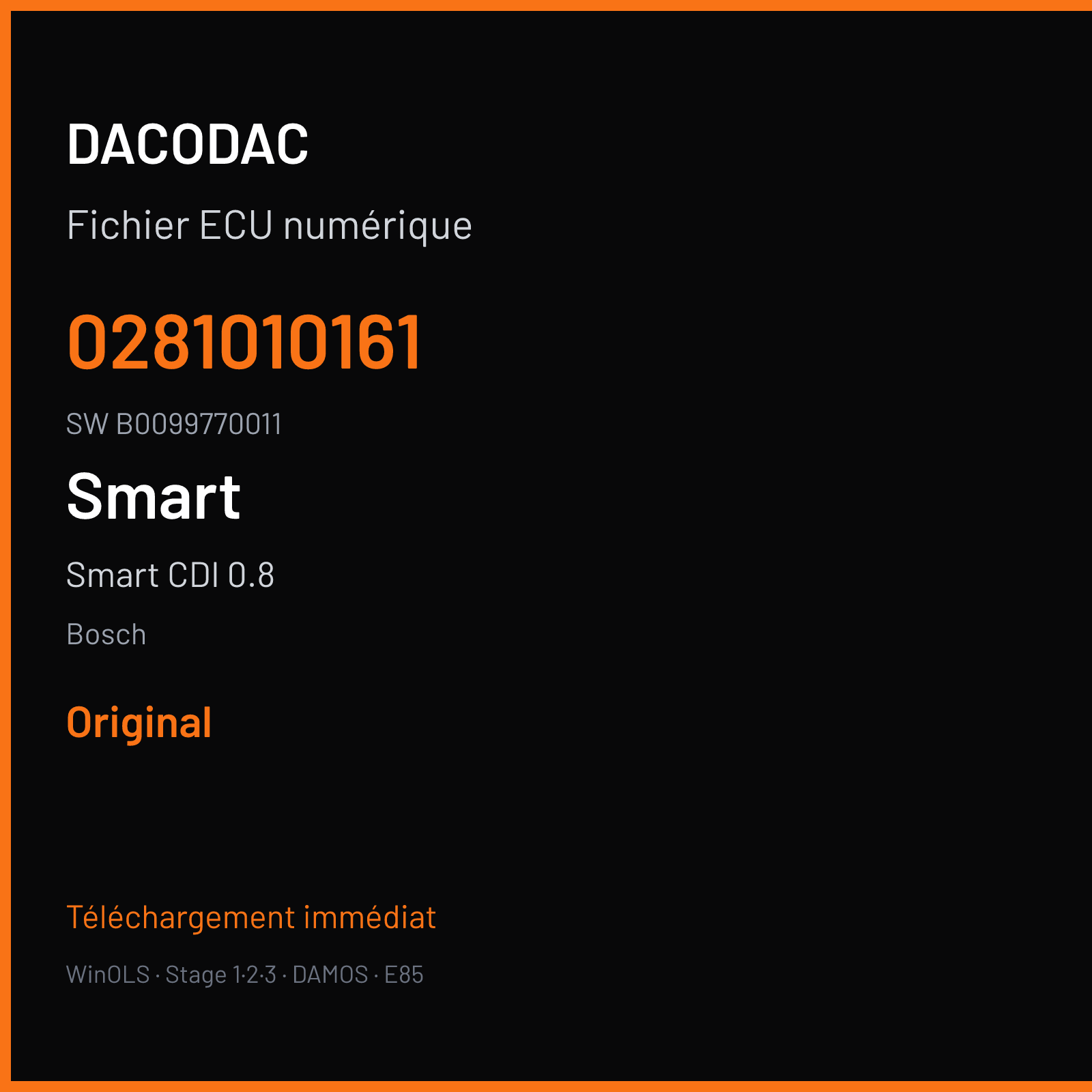 Smart CDI 0.8 41 ch — Bosch — 0281010161 · B0099770011 · 381401 EDG15C-5.1H01 — Original