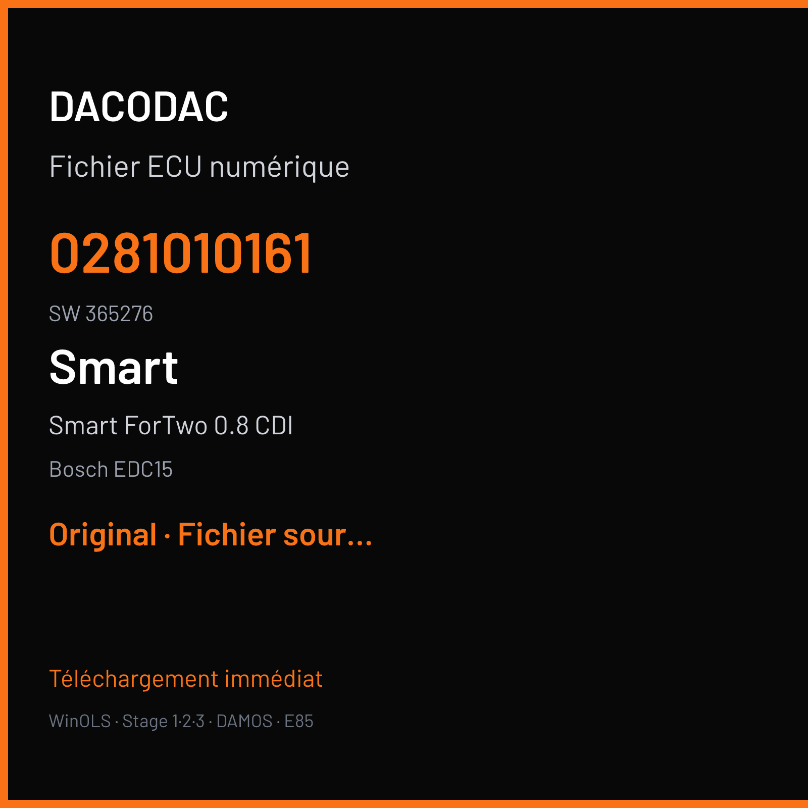 Smart ForTwo 0.8 CDI (2004) — Bosch EDC15 — 0281010161 · 365276 — Original