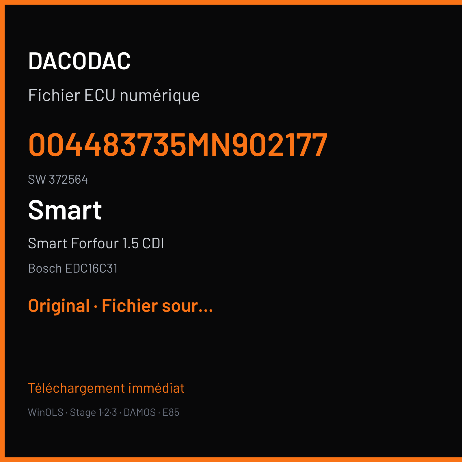 Smart Forfour 1.5 CDI (2007) — Bosch EDC16C31 — 004483735MN902177 · 372564 — Original