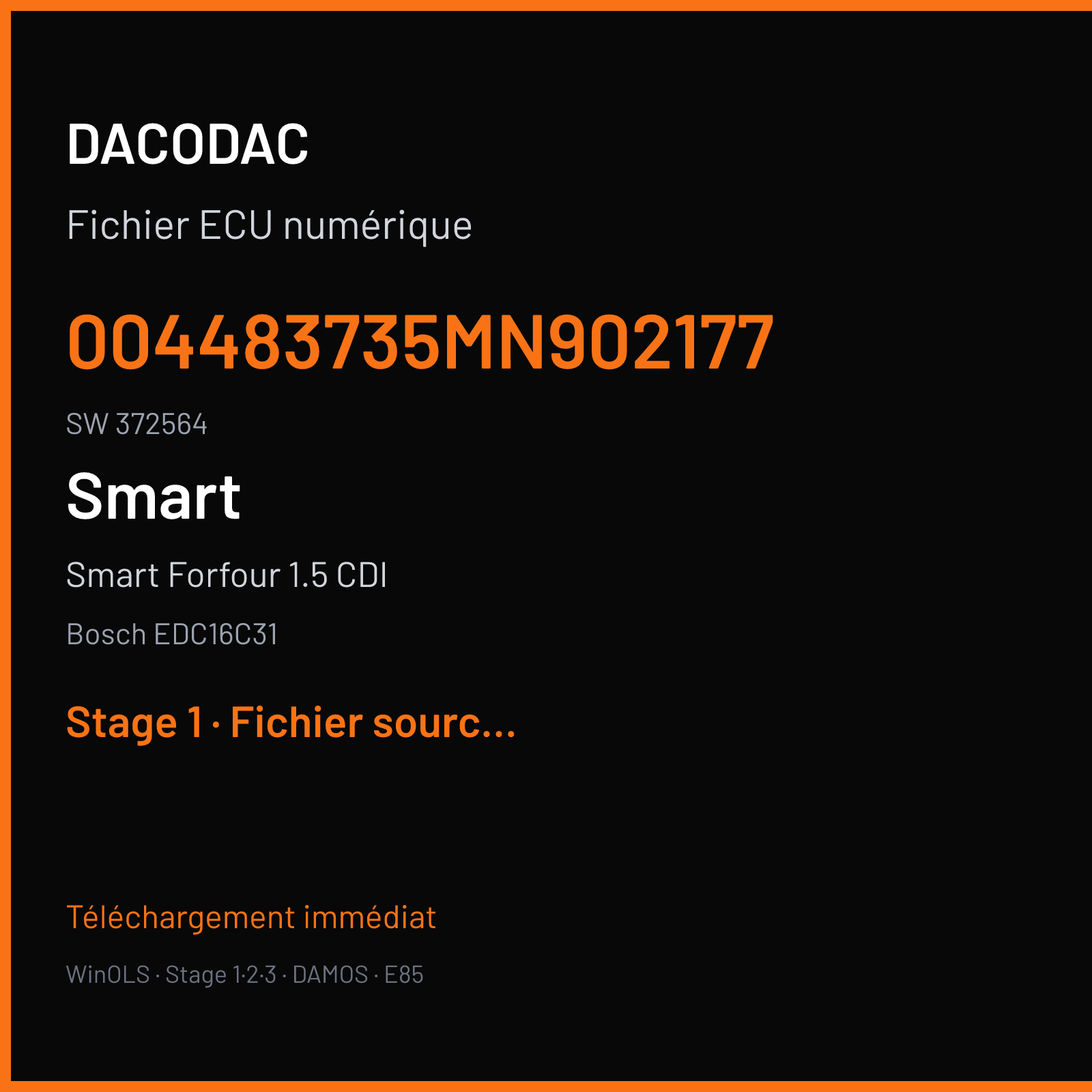 Smart Forfour 1.5 CDI (2007) — Bosch EDC16C31 — 004483735MN902177 · 372564 — Stage 1