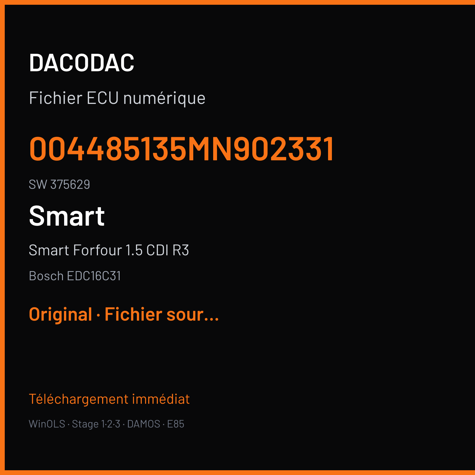 Smart Forfour 1.5 CDI R3 (2006) — Bosch EDC16C31 — 004485135MN902331 · 375629 — Original