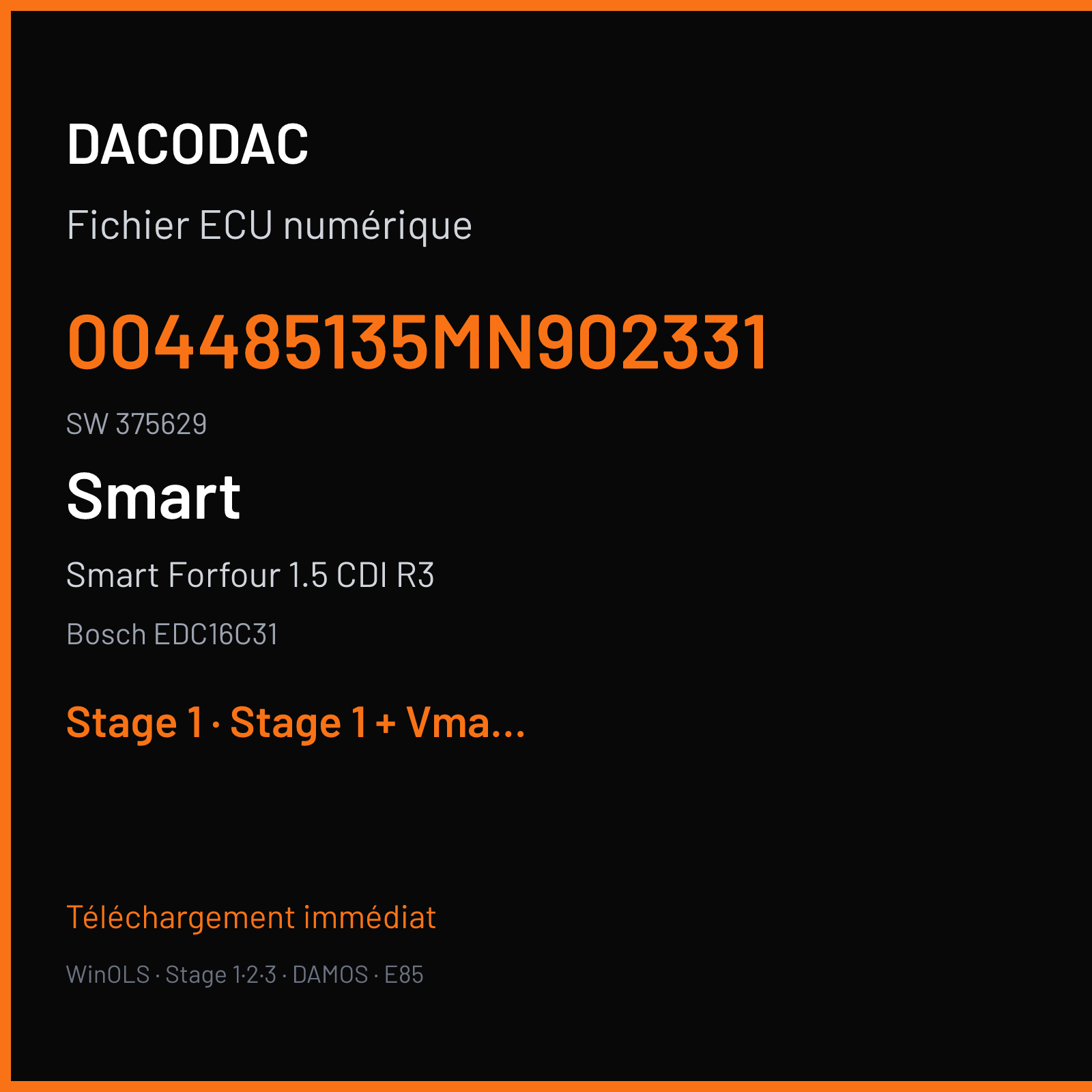 Smart Forfour 1.5 CDI R3 (2006) — Bosch EDC16C31 — 004485135MN902331 · 375629 — Stage 1