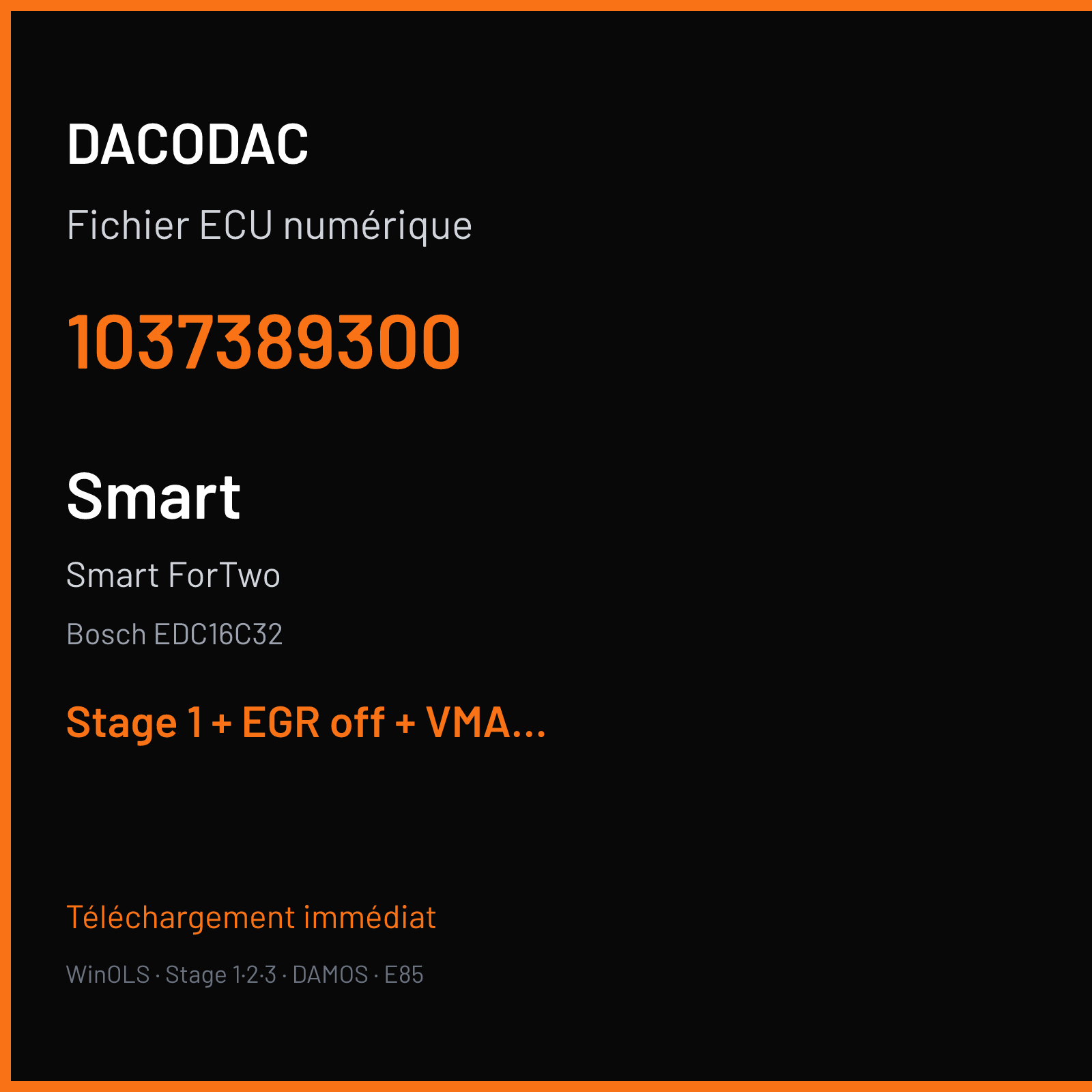 Smart ForTwo (2007) — Bosch EDC16C32 — 1037389300 — Stage 1 + EGR off + VMAX off