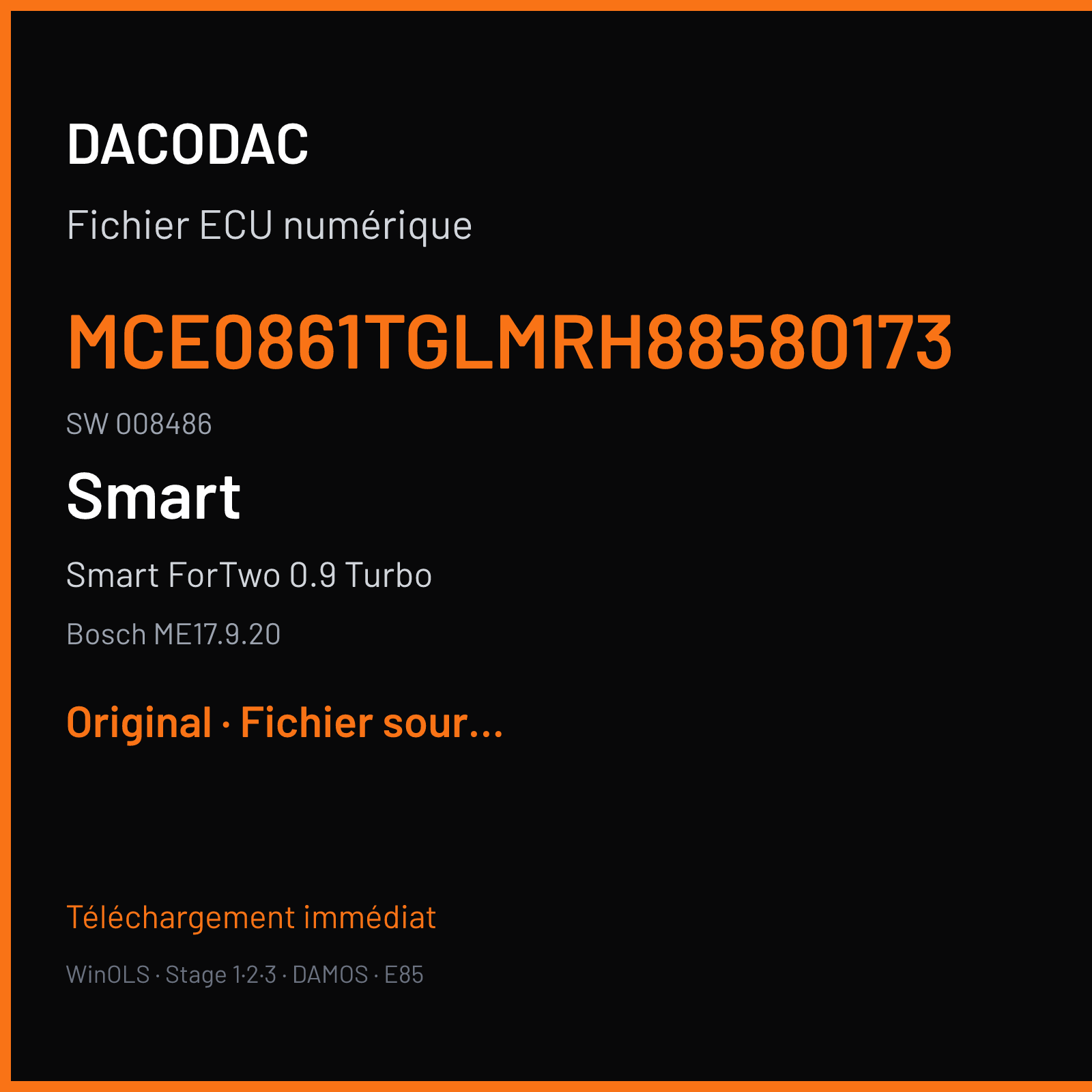 Smart ForTwo 0.9 Turbo (2016) — Bosch ME17.9.20 — MCE0861TGLMRH88580173 · 008486 — Original