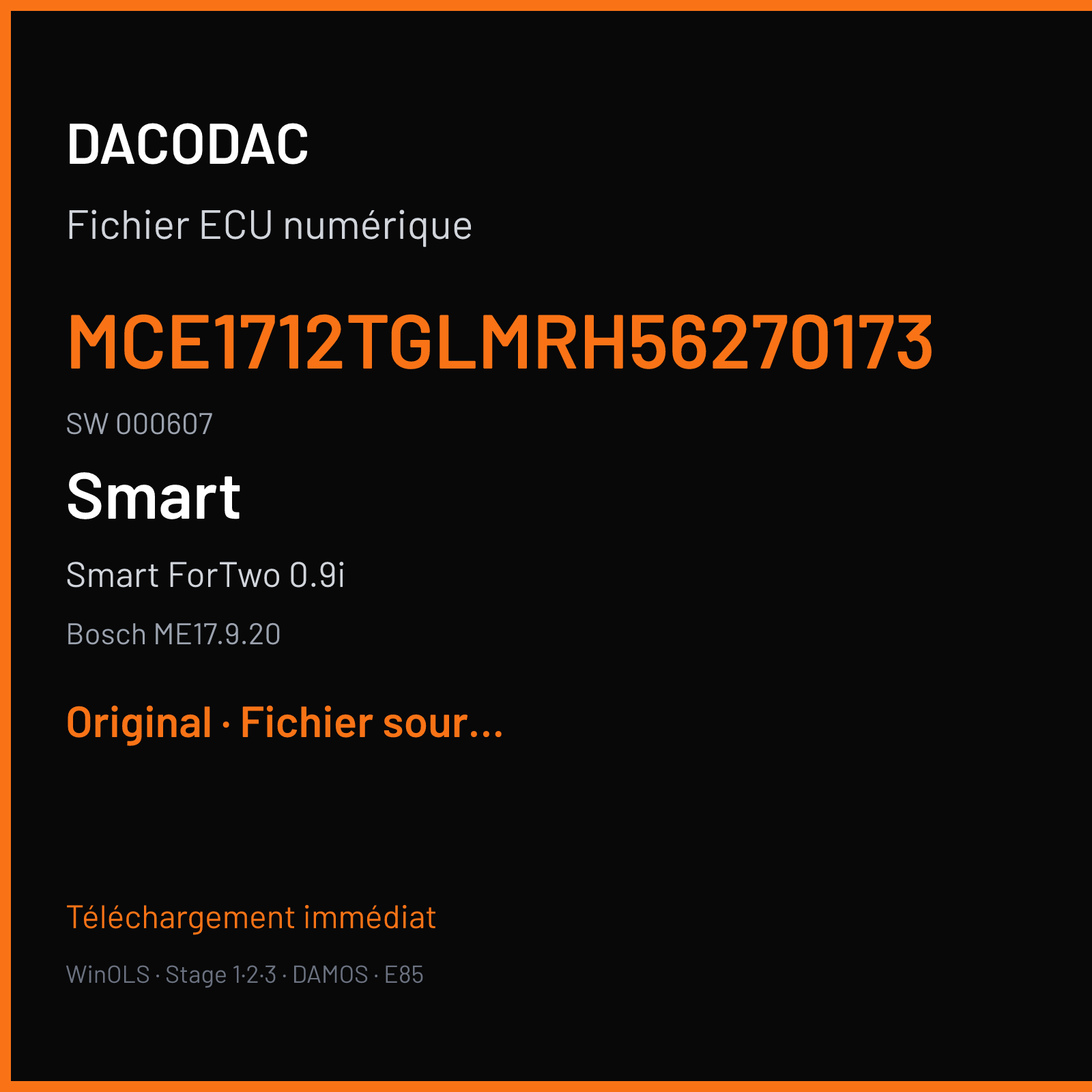 Smart ForTwo 0.9i (2015) — Bosch ME17.9.20 — MCE1712TGLMRH56270173 · 000607 — Original